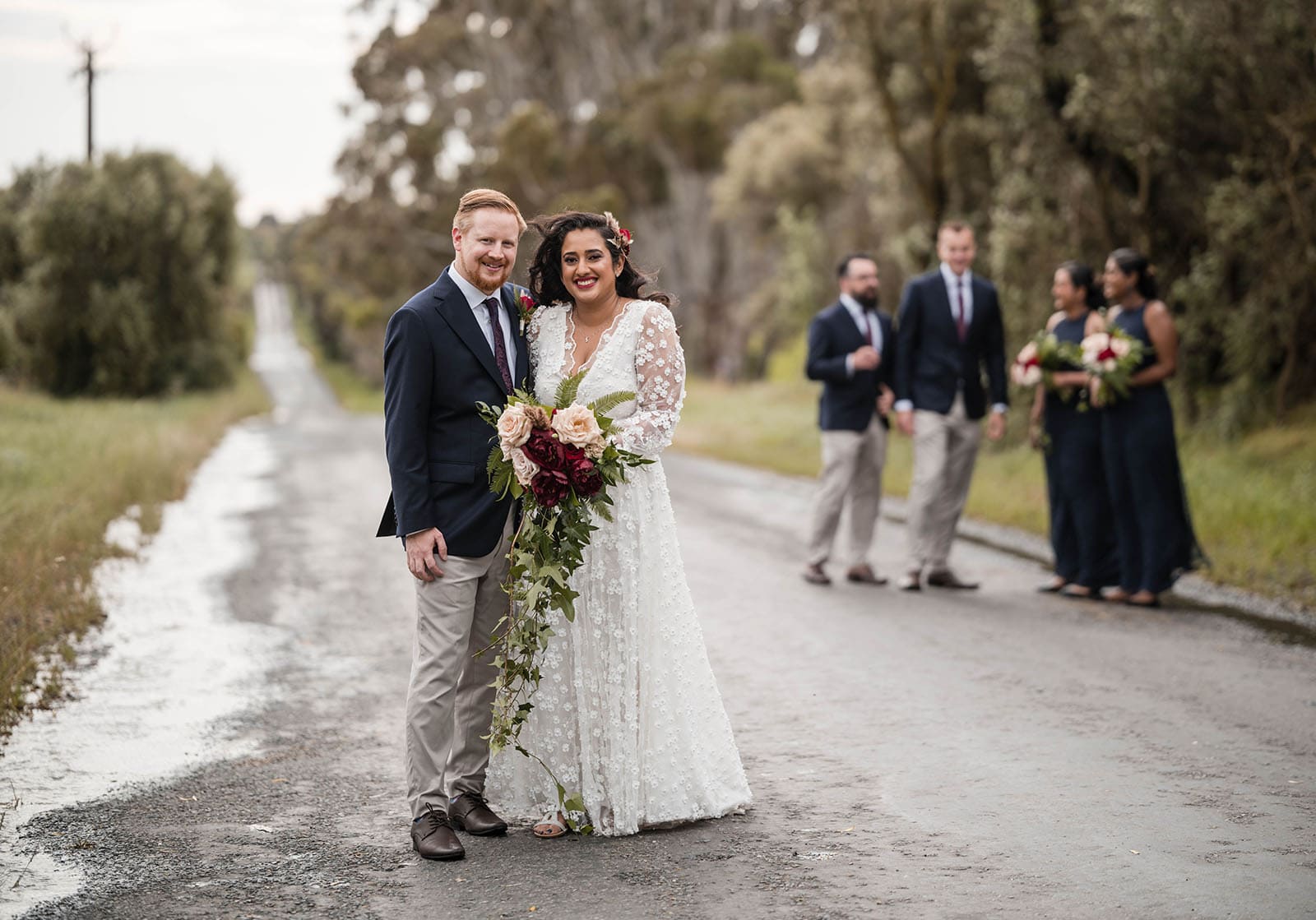 ekhidna winery wedding - chami & bryce 39 Bride and groom in front of bridal party