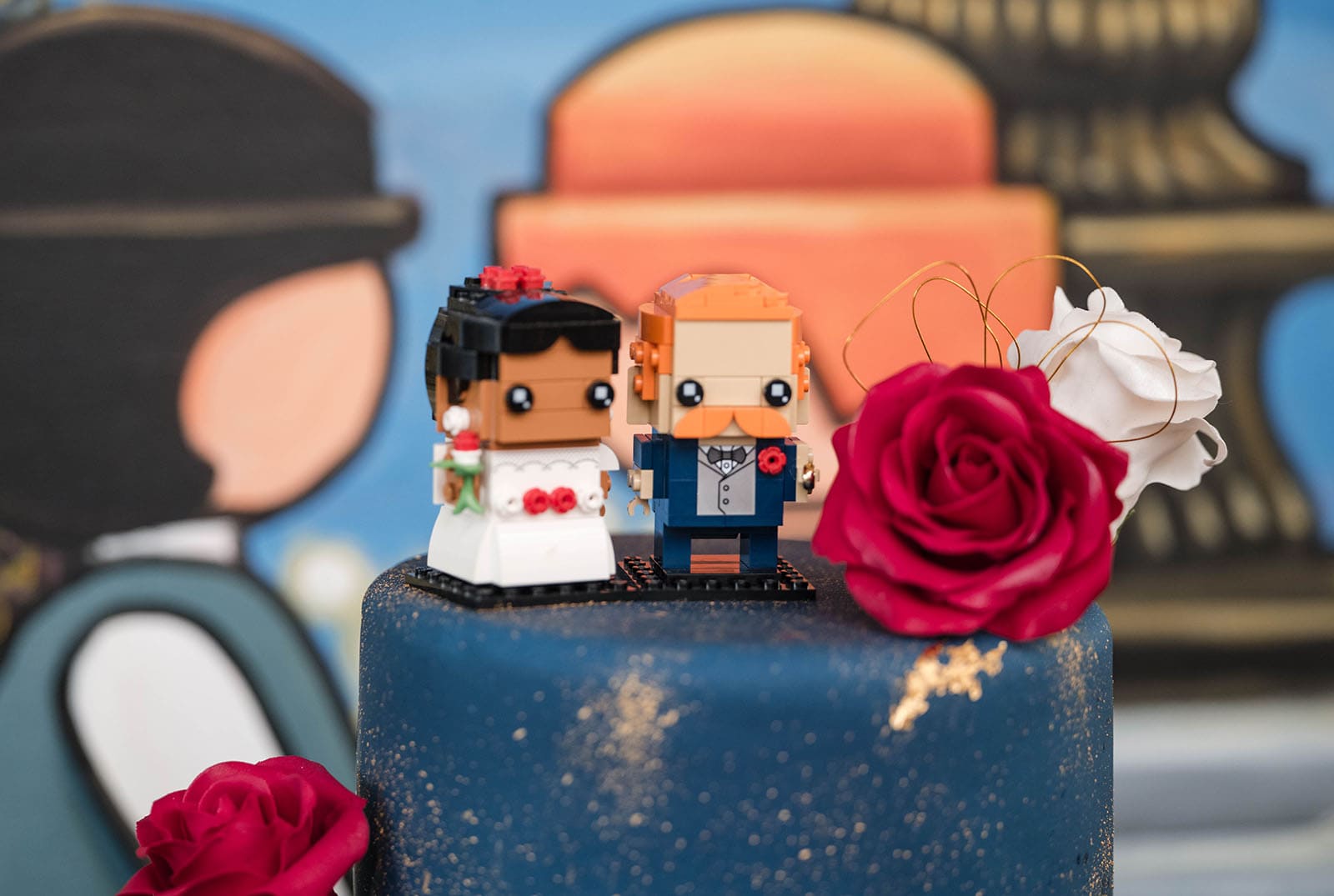 ekhidna winery wedding - chami & bryce 58 Close up fo lego wedding cake toppers
