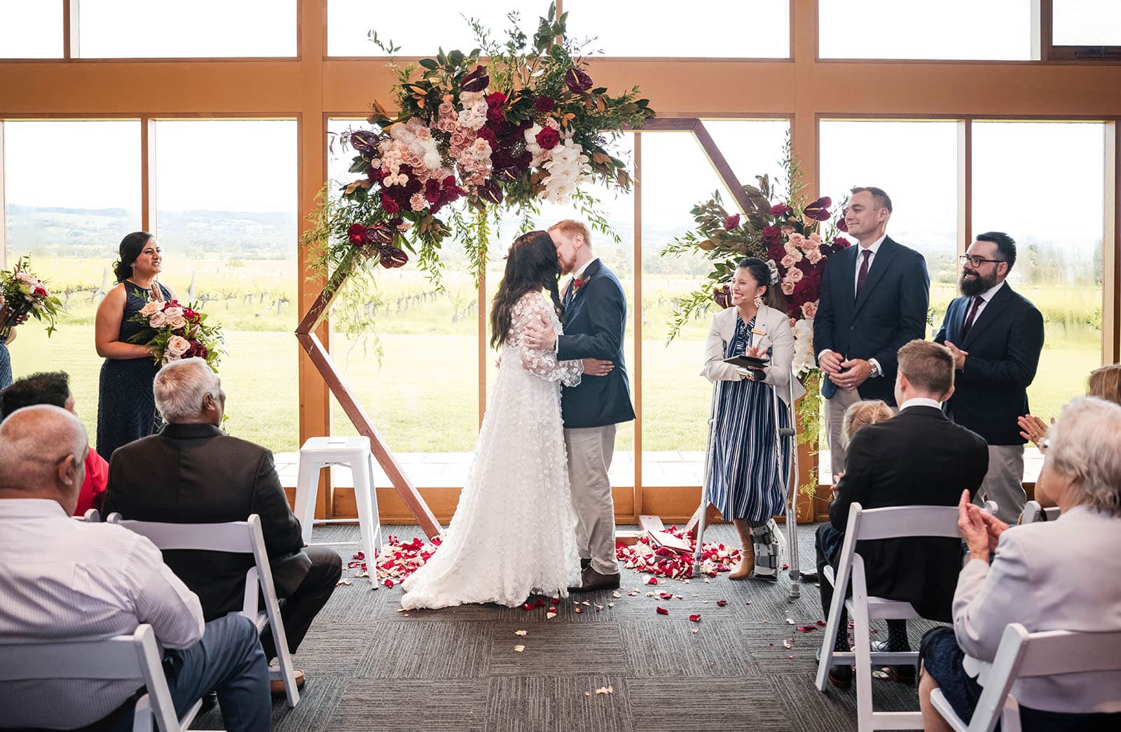 ekhidna winery wedding - chami & bryce 34 First kiss indoor Ekhidna wines wedding