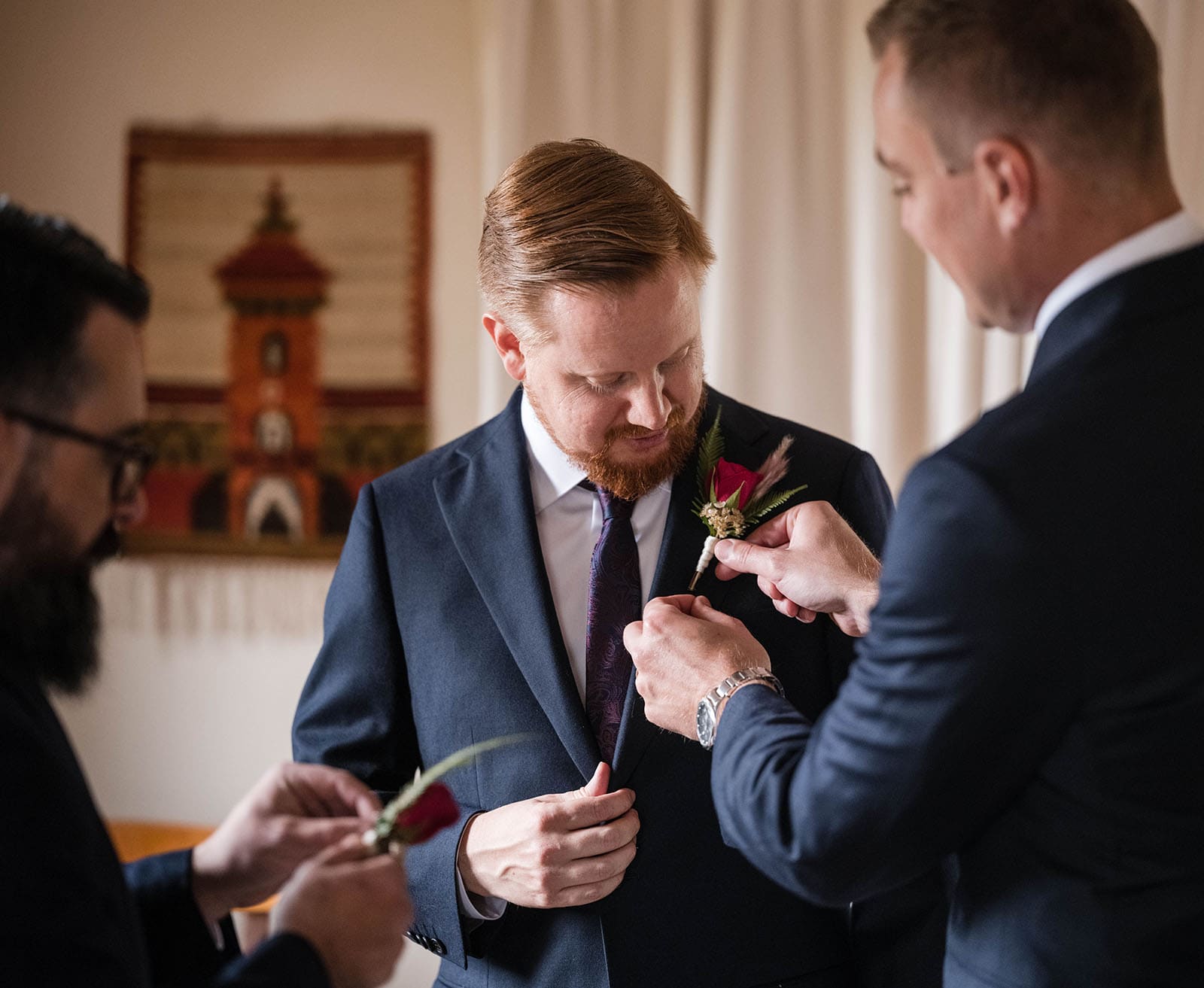 ekhidna winery wedding - chami & bryce 14 Groom putting on flower