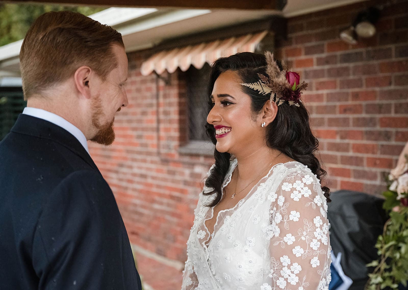 ekhidna winery wedding - chami & bryce 17 Smiling bride during first look