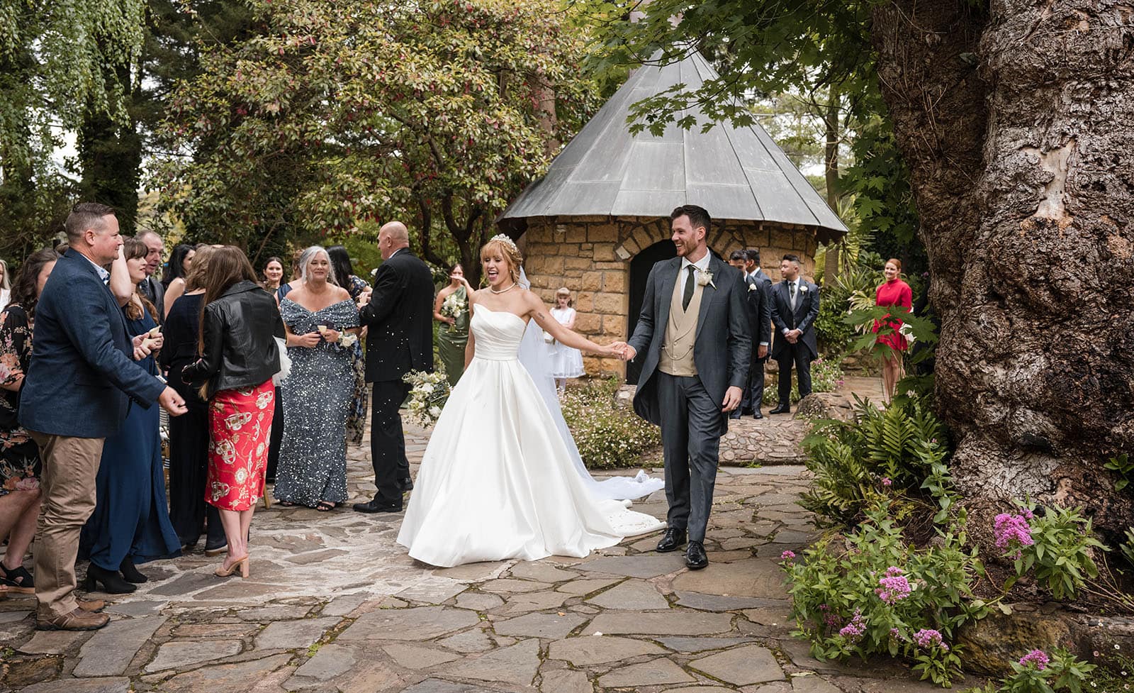 the manor basket range wedding - cassie & danny 41 Bridal exit in front of chapel