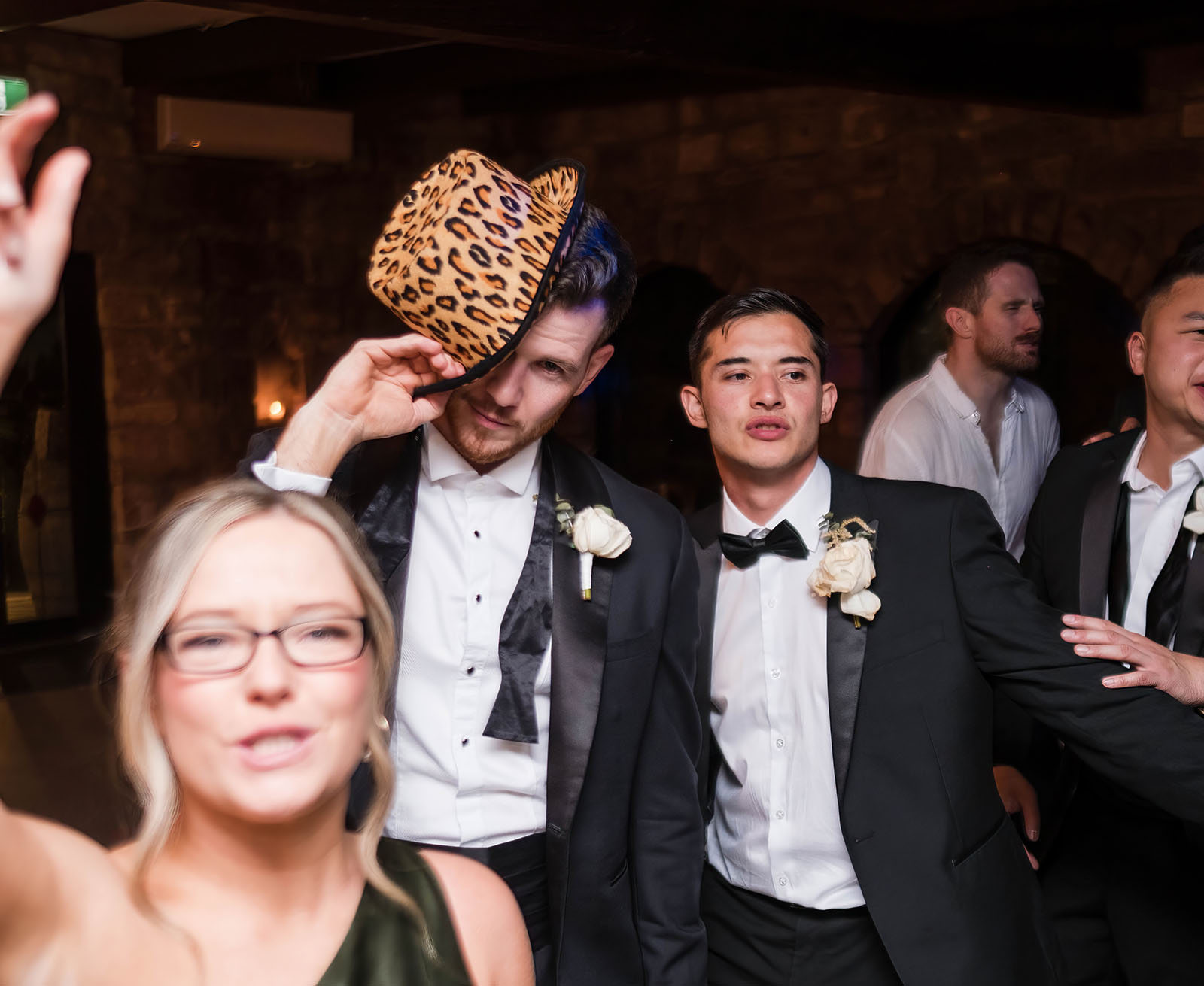 the manor basket range wedding - cassie & danny 90 Groom with leopard skin hat