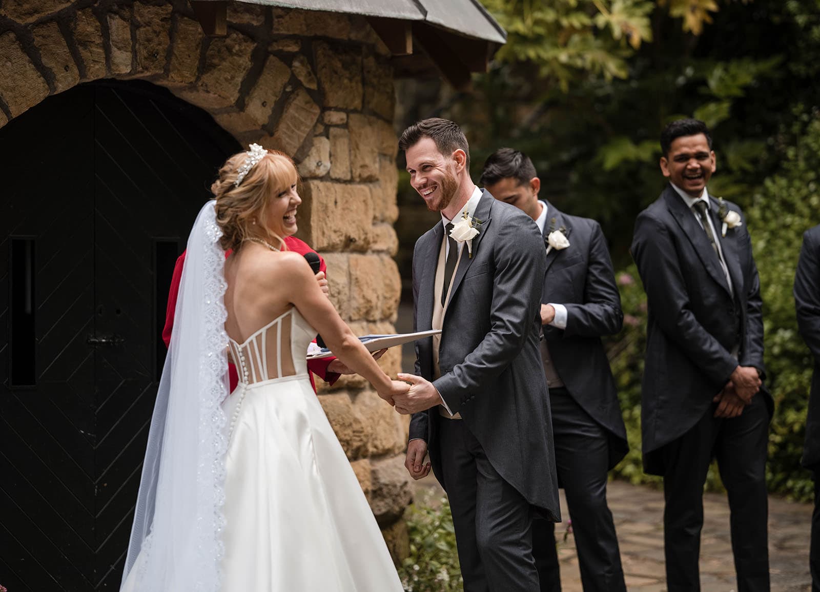 the manor basket range wedding - cassie & danny 35 Laughing groom during wedding ceremony