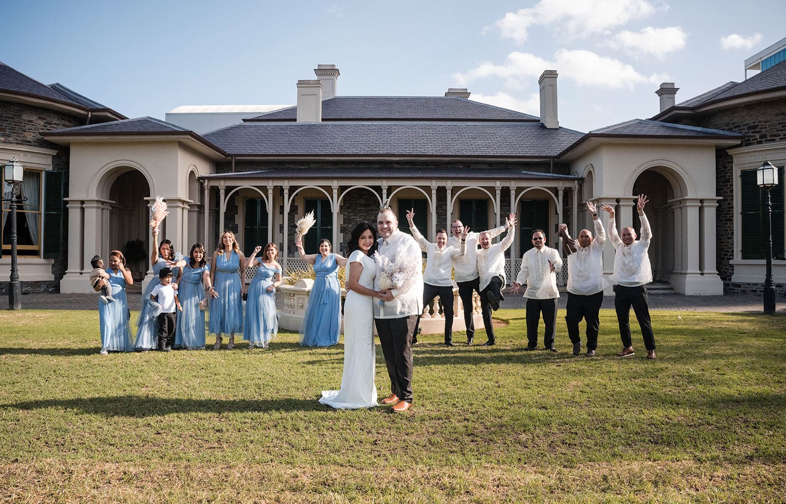st francis xaviers cathedral wedding - sash & dan 45 bridal party in front of ayres house