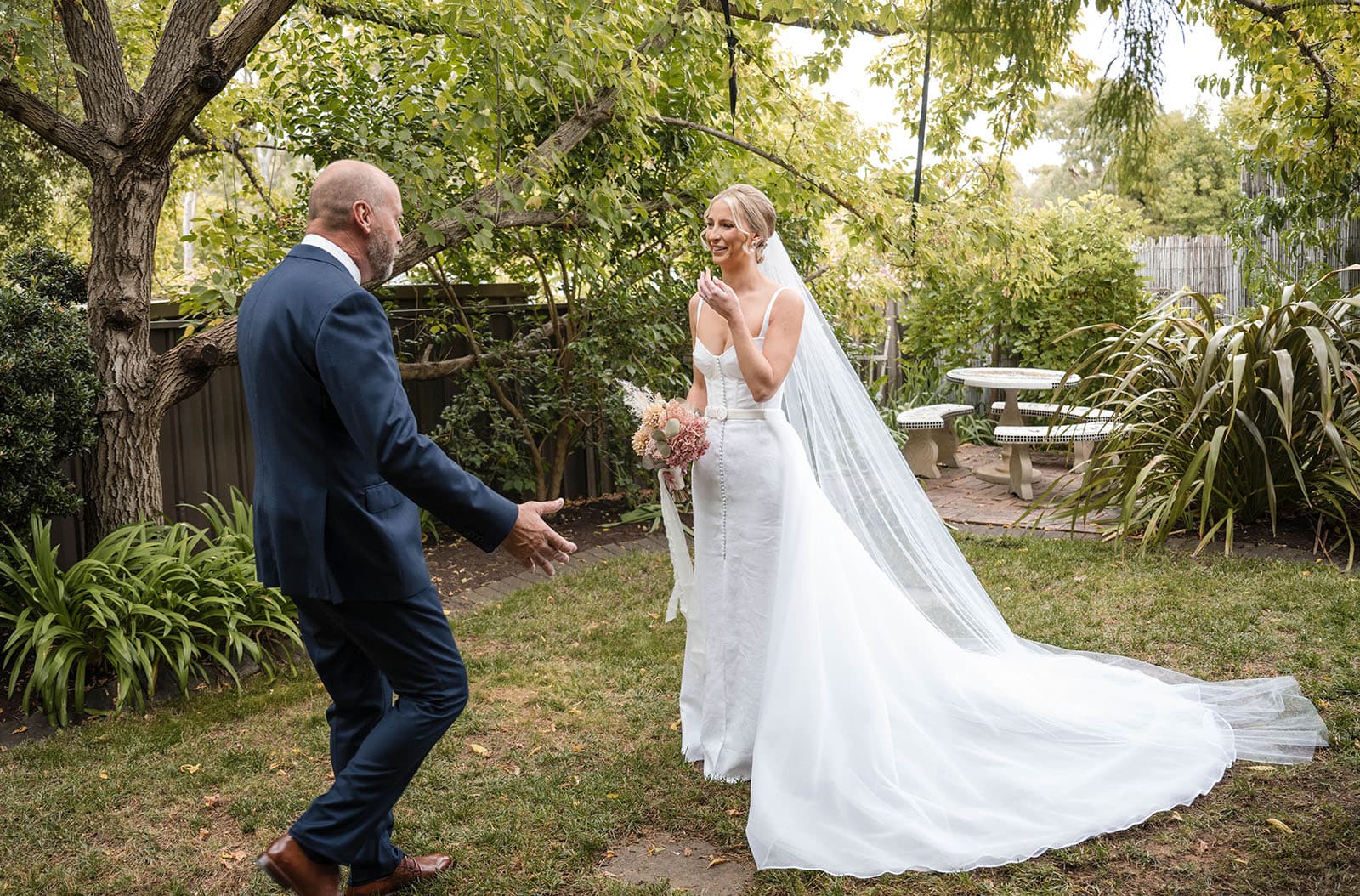 house on haines wedding - danieka & jack 34 Bride reacting to Dad's first look