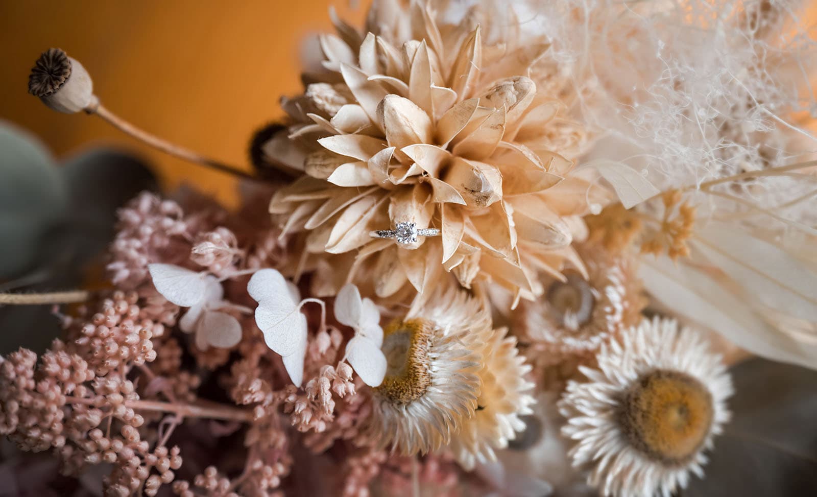 house on haines wedding - danieka & jack 27 Engagement ring in dried bouquet