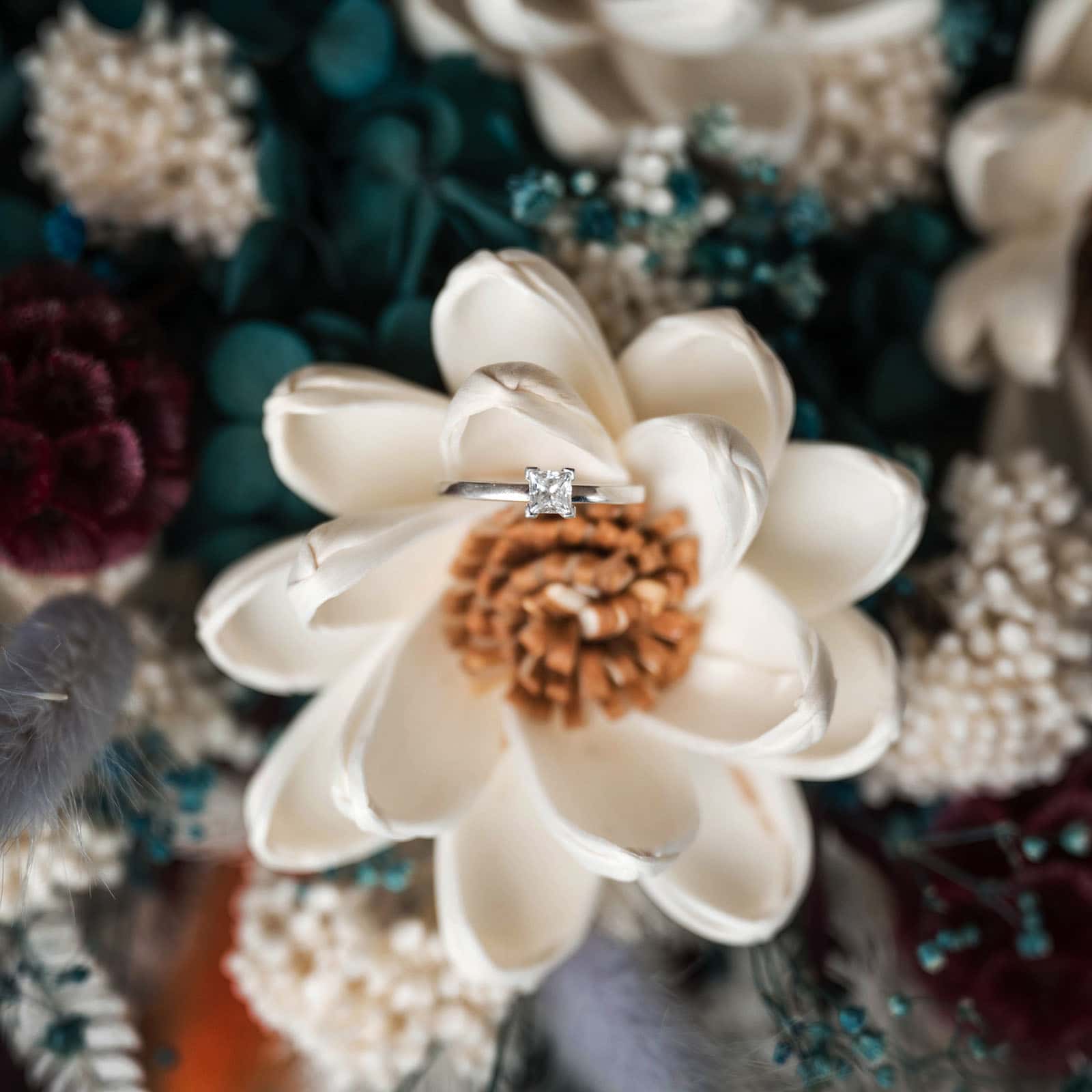 riverland wine centre wedding - lisa & mitch 160 Engagement ring in large white flower