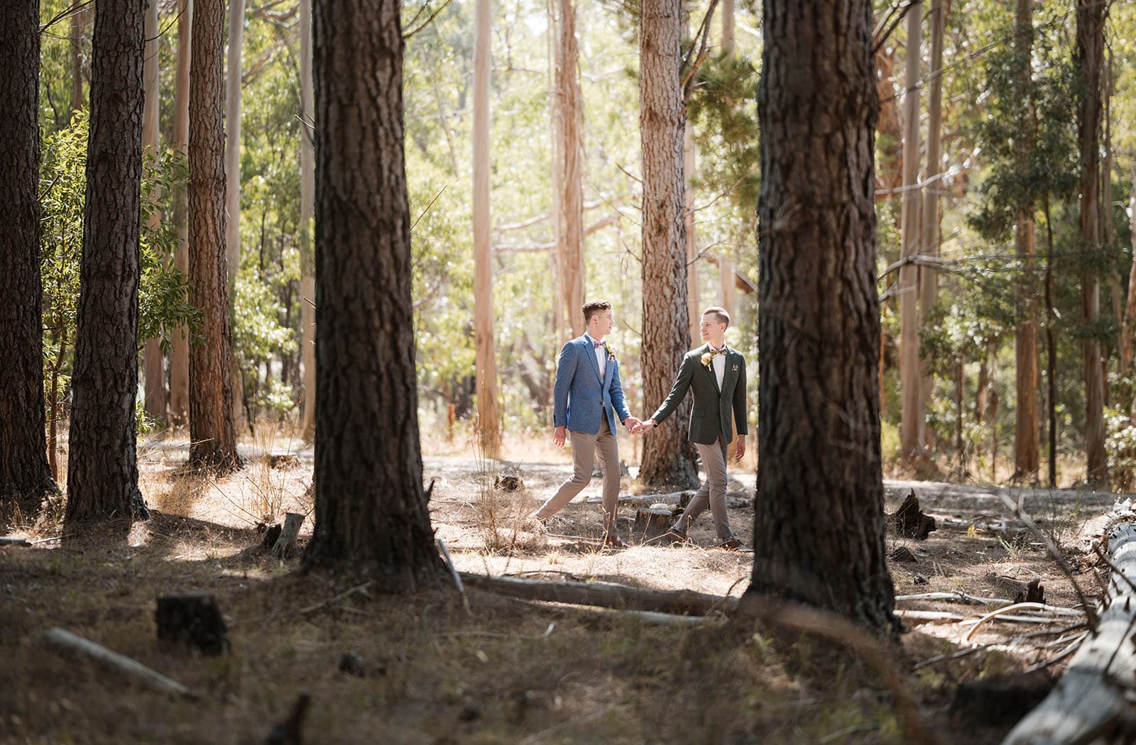 k1 winery wedding - mitch & nick 97 Grooms walking together in Kuitpo forest
