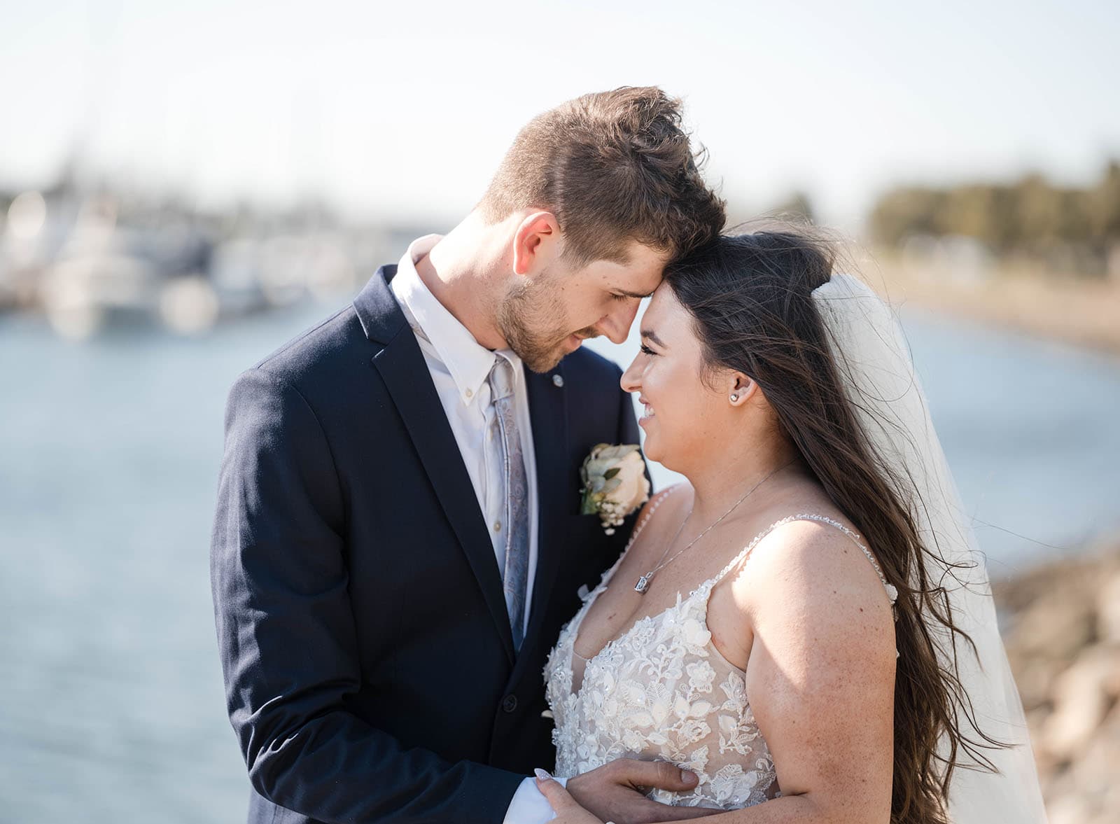Intimate portrait of bride and groom
