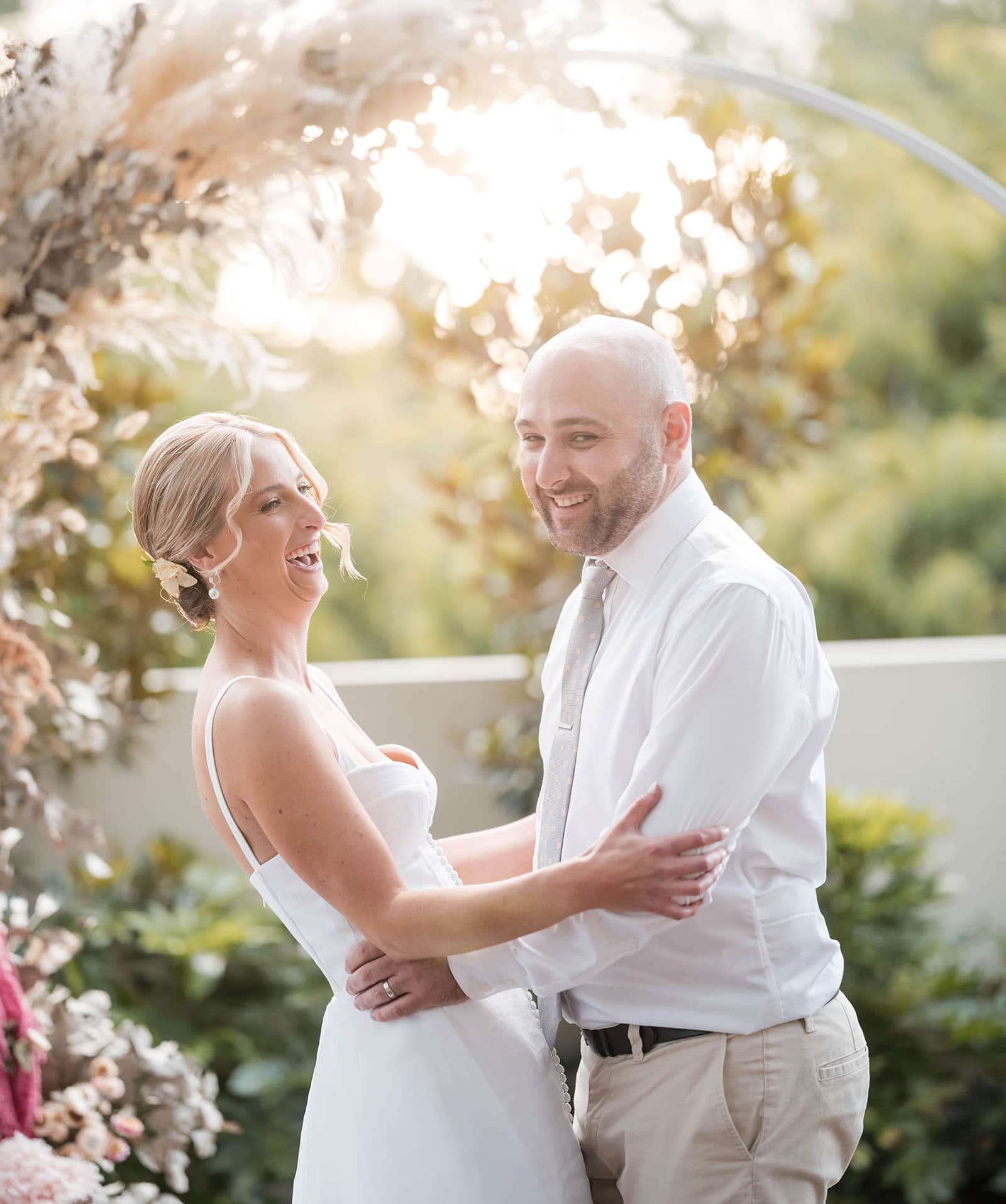 house on haines wedding - danieka & jack 61 Laughing couple under arbour