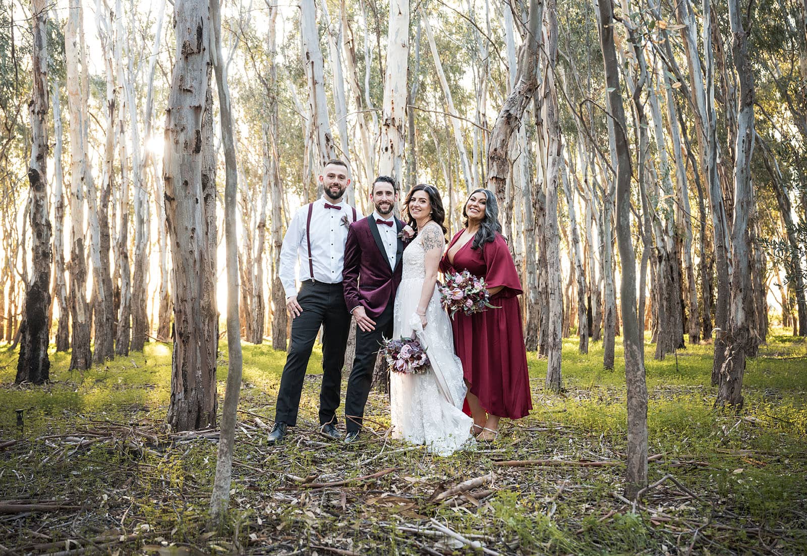 sneakys wedding - ash & michael 95 Bridal party in the young gum trees