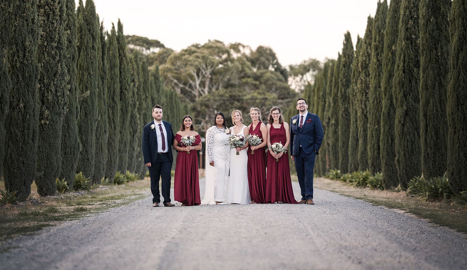vine shed wedding - kat & katie 242 Bridal party on Vine Shed;s driveway