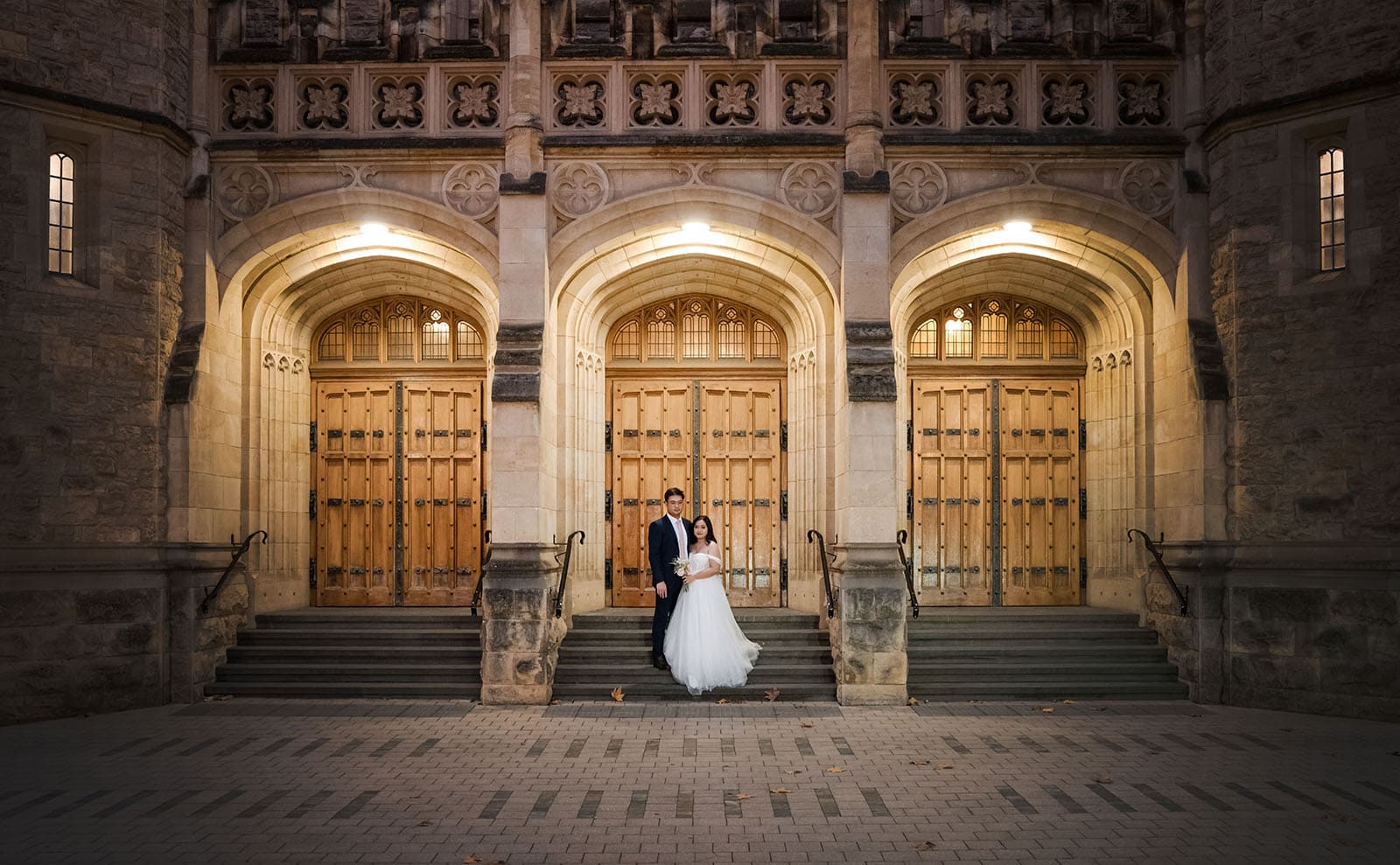 chesser st registration office wedding - khate & angelo 103 bride and groom in front of Bonython Hall