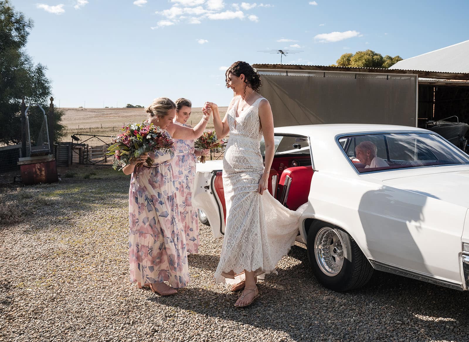 white hill estate wedding - catherine & sean 299 Bride exiting white car
