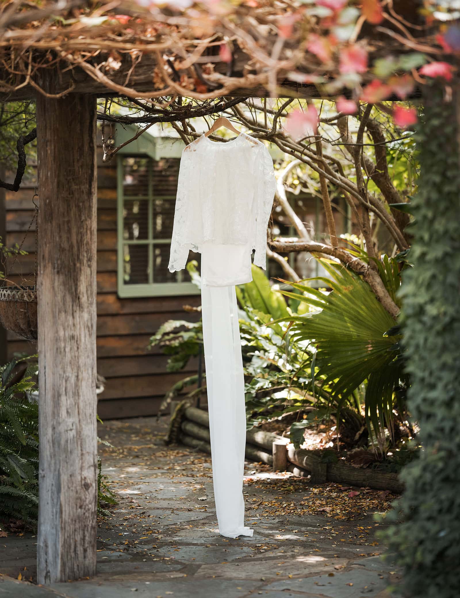 vine shed wedding - kat & katie 186 Bride Outfit hanging