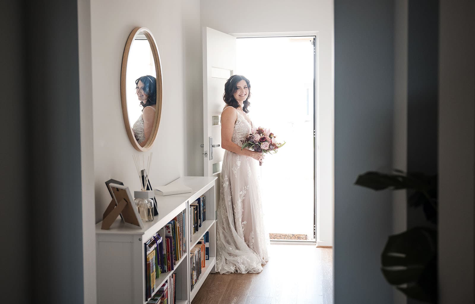 sneakys wedding - ash & michael 69 Bride standing alone in hallway
