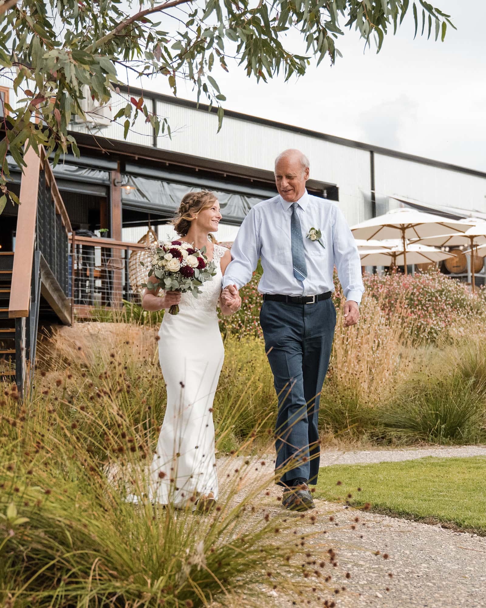 vine shed wedding - kat & katie 216 Bride walking with Father