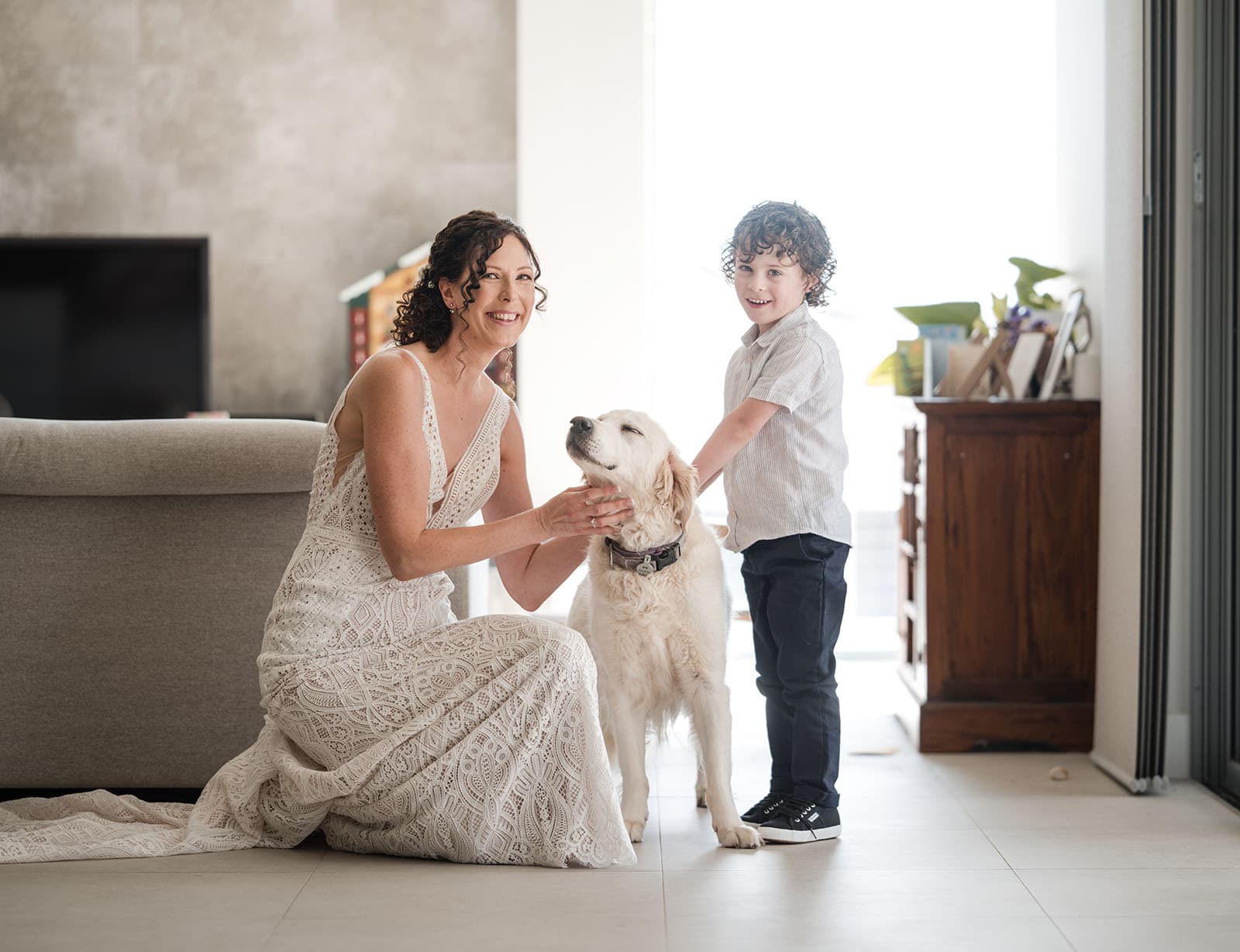 white hill estate wedding - catherine & sean 286 bride with son and dog