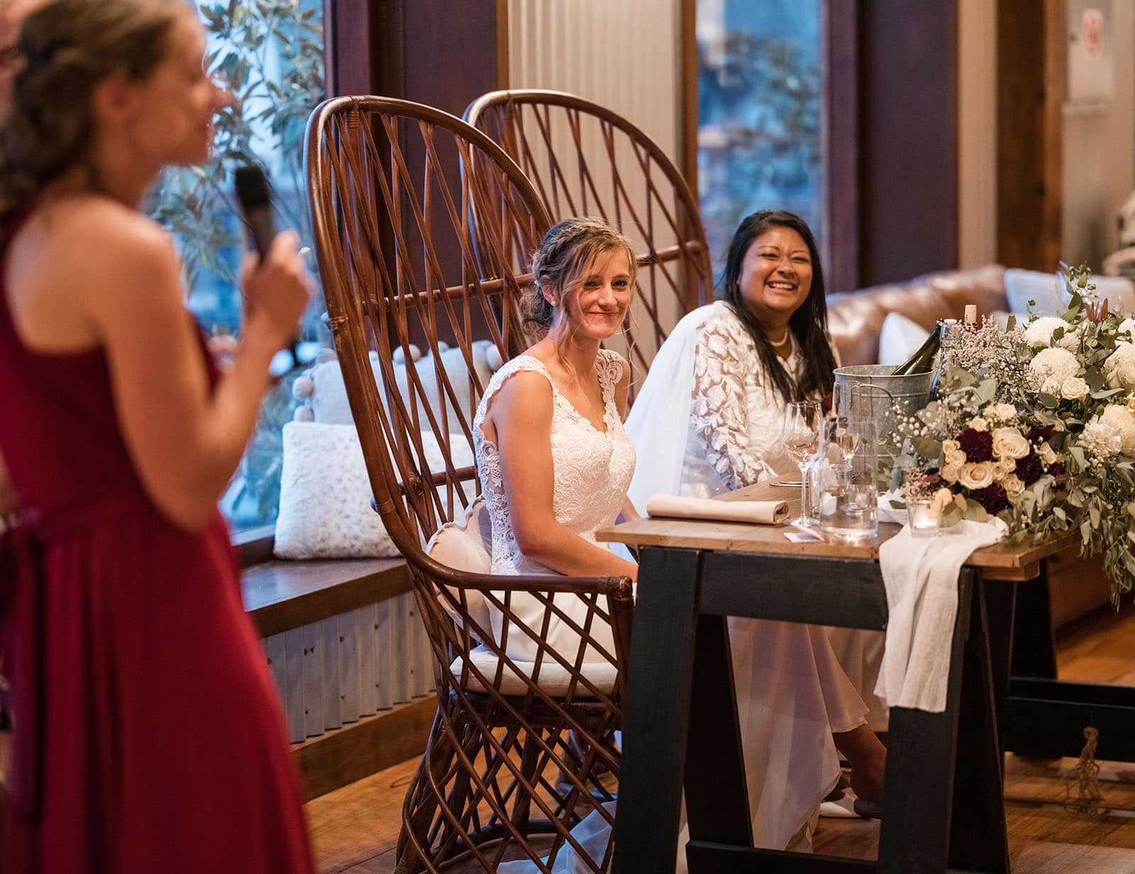 vine shed wedding - kat & katie 251 Brides watching speech giver