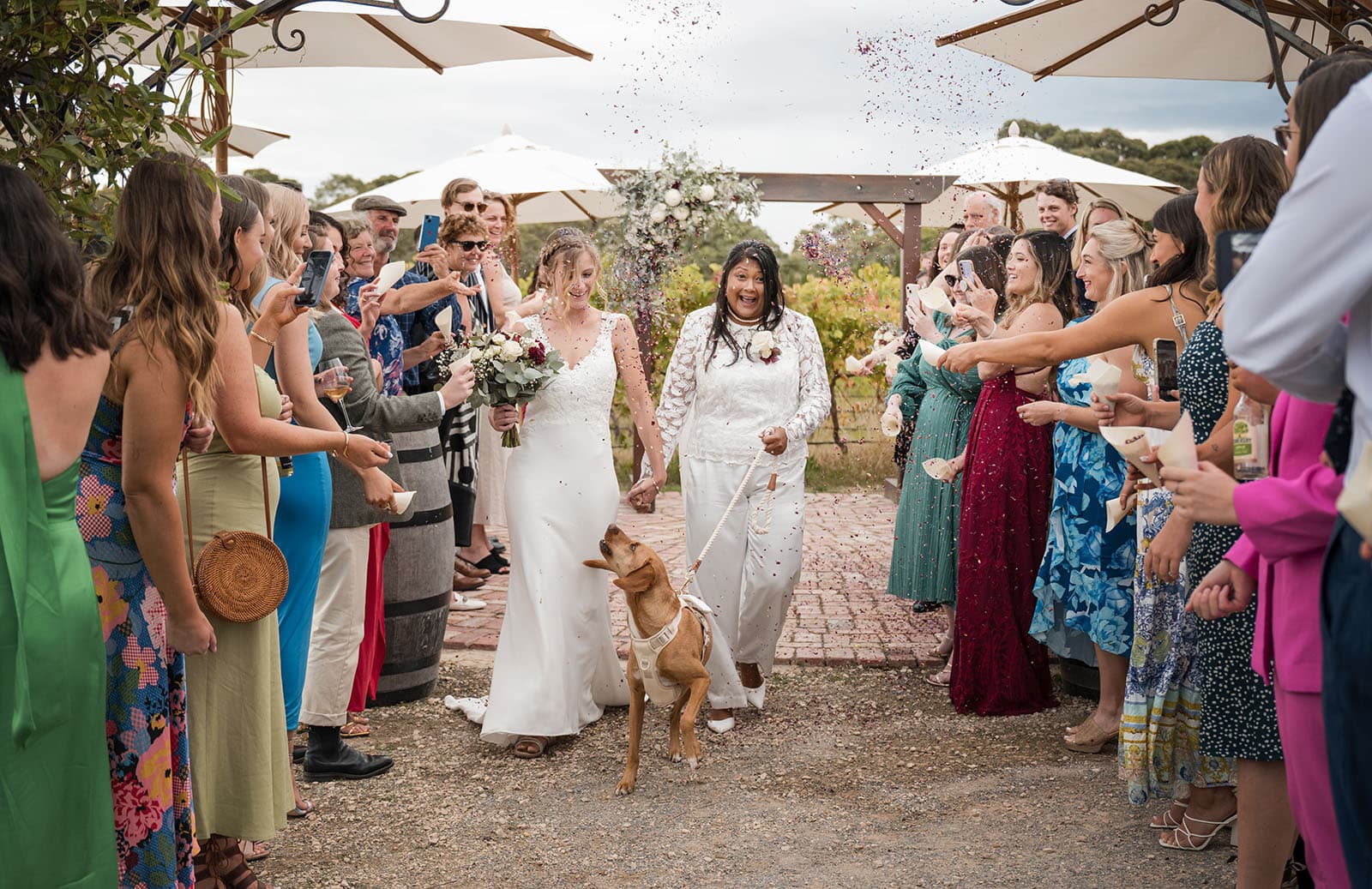 vine shed wedding - kat & katie 229 Bries exiting their wedding ceremony