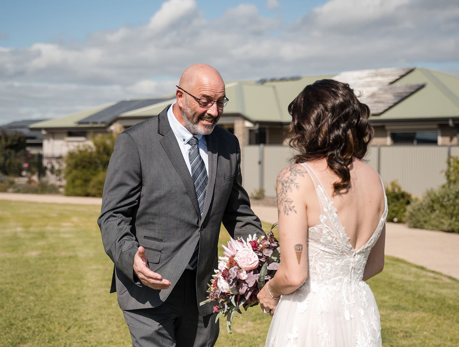 sneakys wedding - ash & michael 71 Dad's reaction to bride in dress