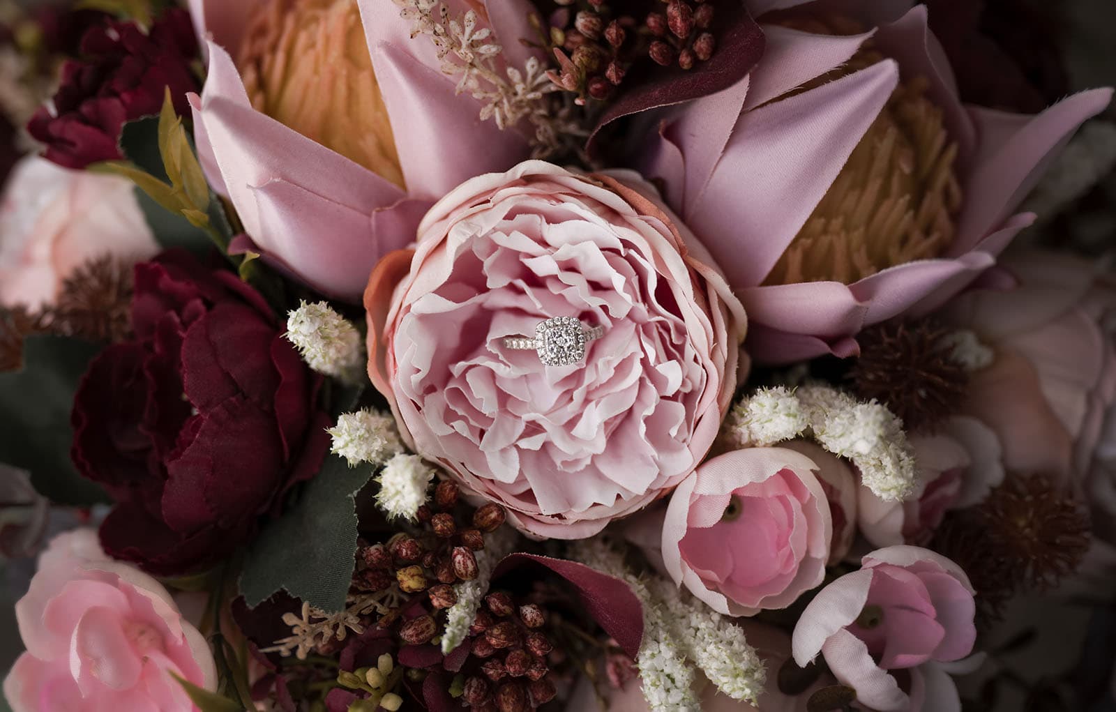 sneakys wedding - ash & michael 57 Engagement ring in giant pink flower