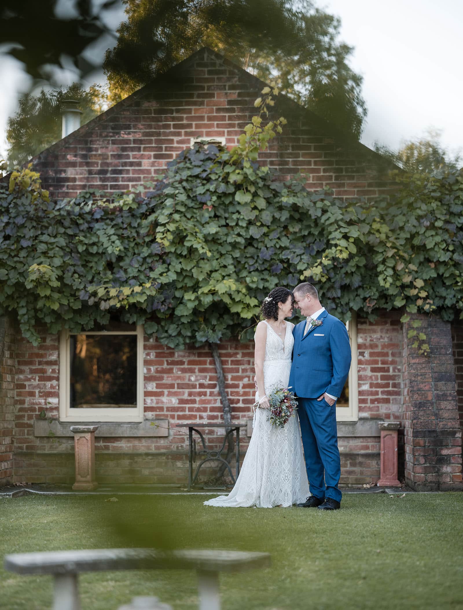 white hill estate wedding - catherine & sean 310 Together in front of ivy wall