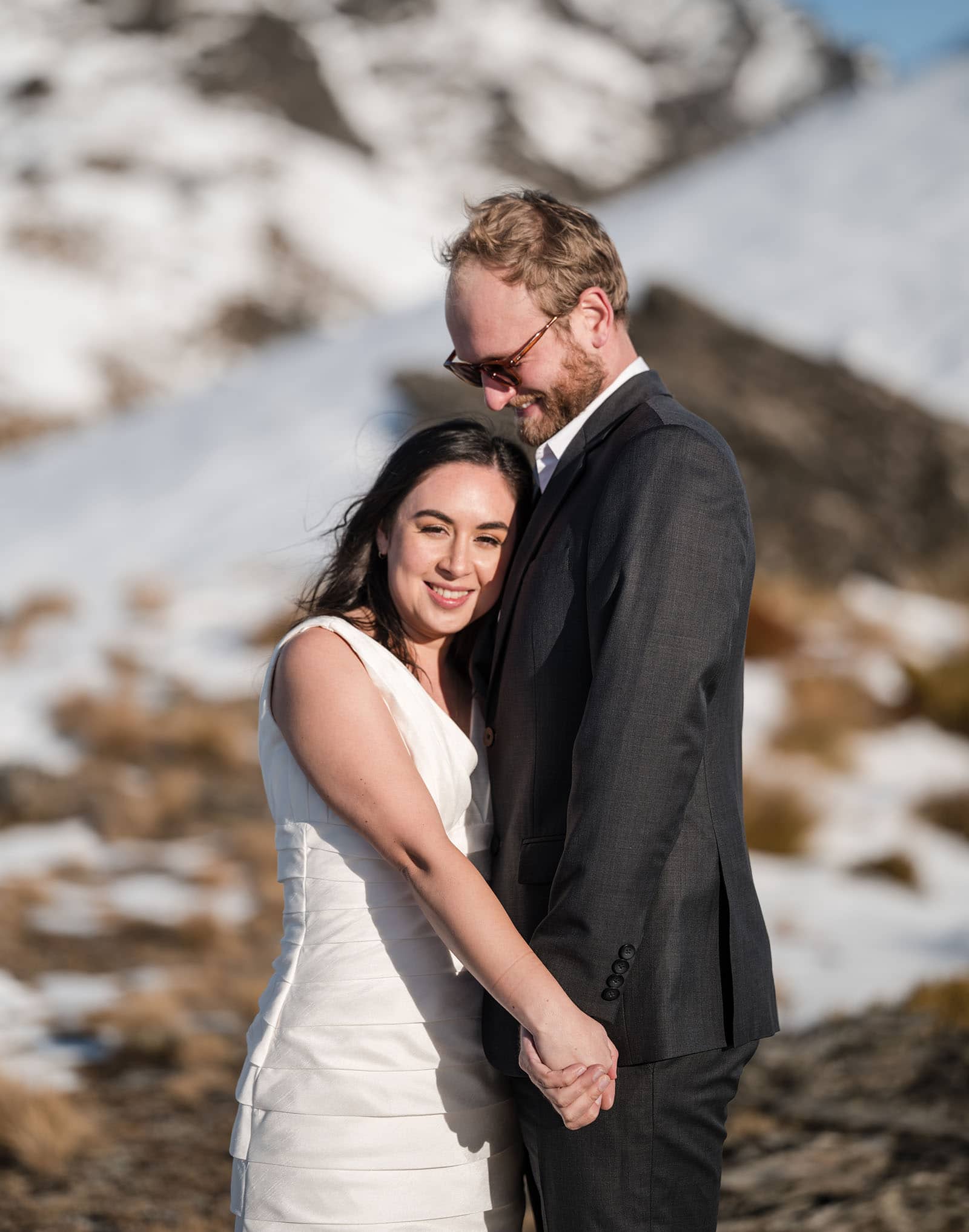 incredible queenstown wedding photoshoot - wendy & frank 33 bridal hugs in snow