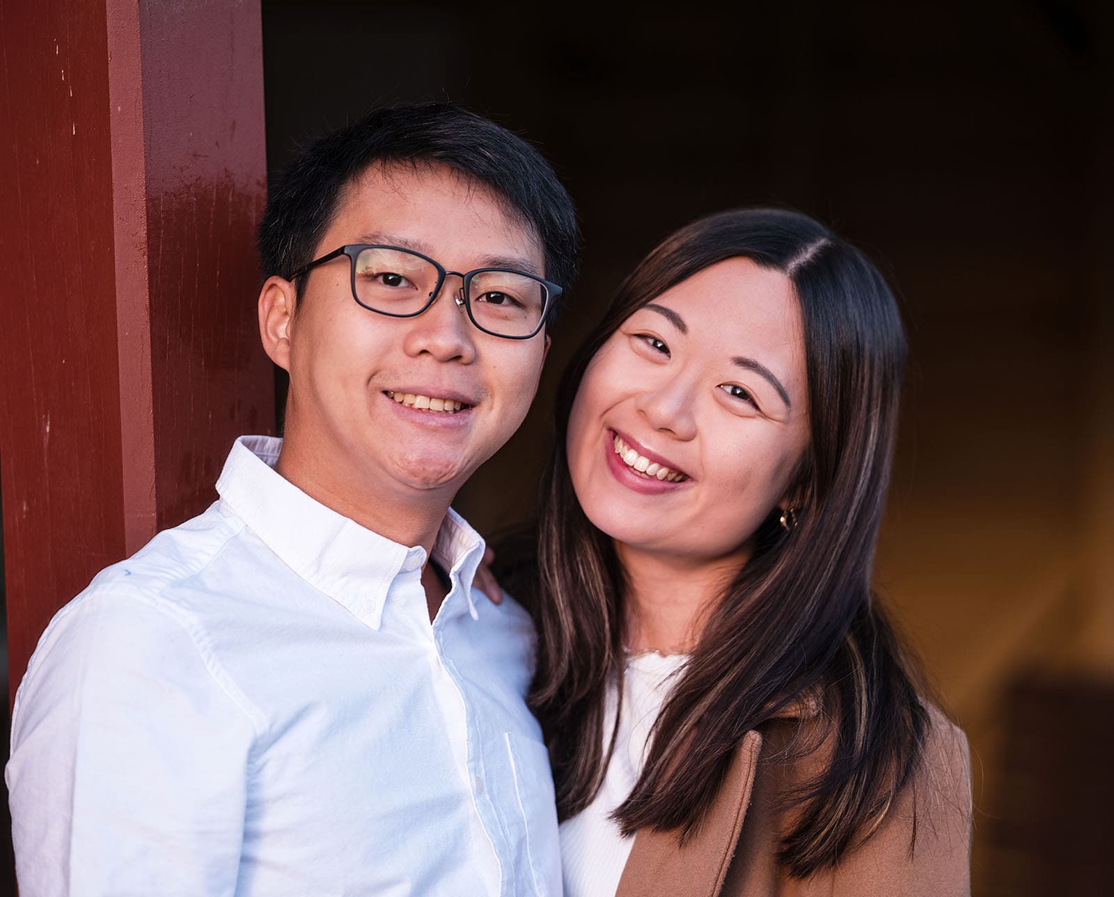 belair train station engagement shoot - melody & chris 82 Couple smiling at camera