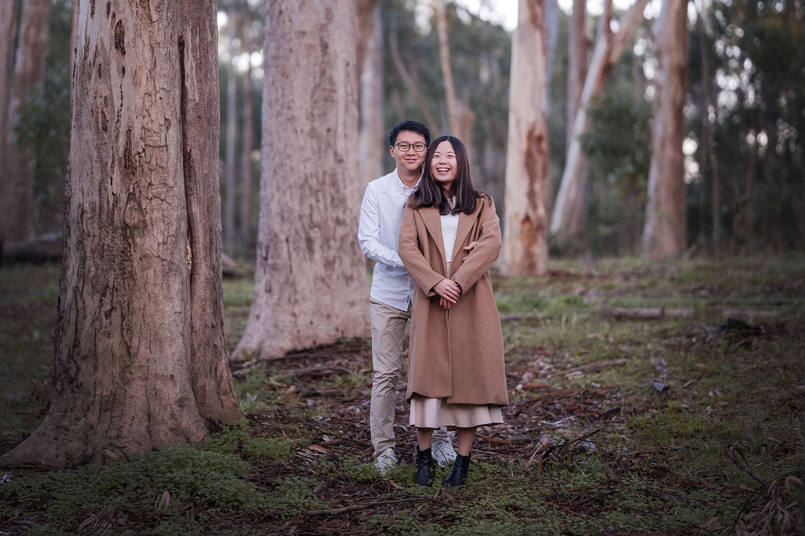 belair train station engagement shoot - melody & chris 88 Couple together in early morning gum trees