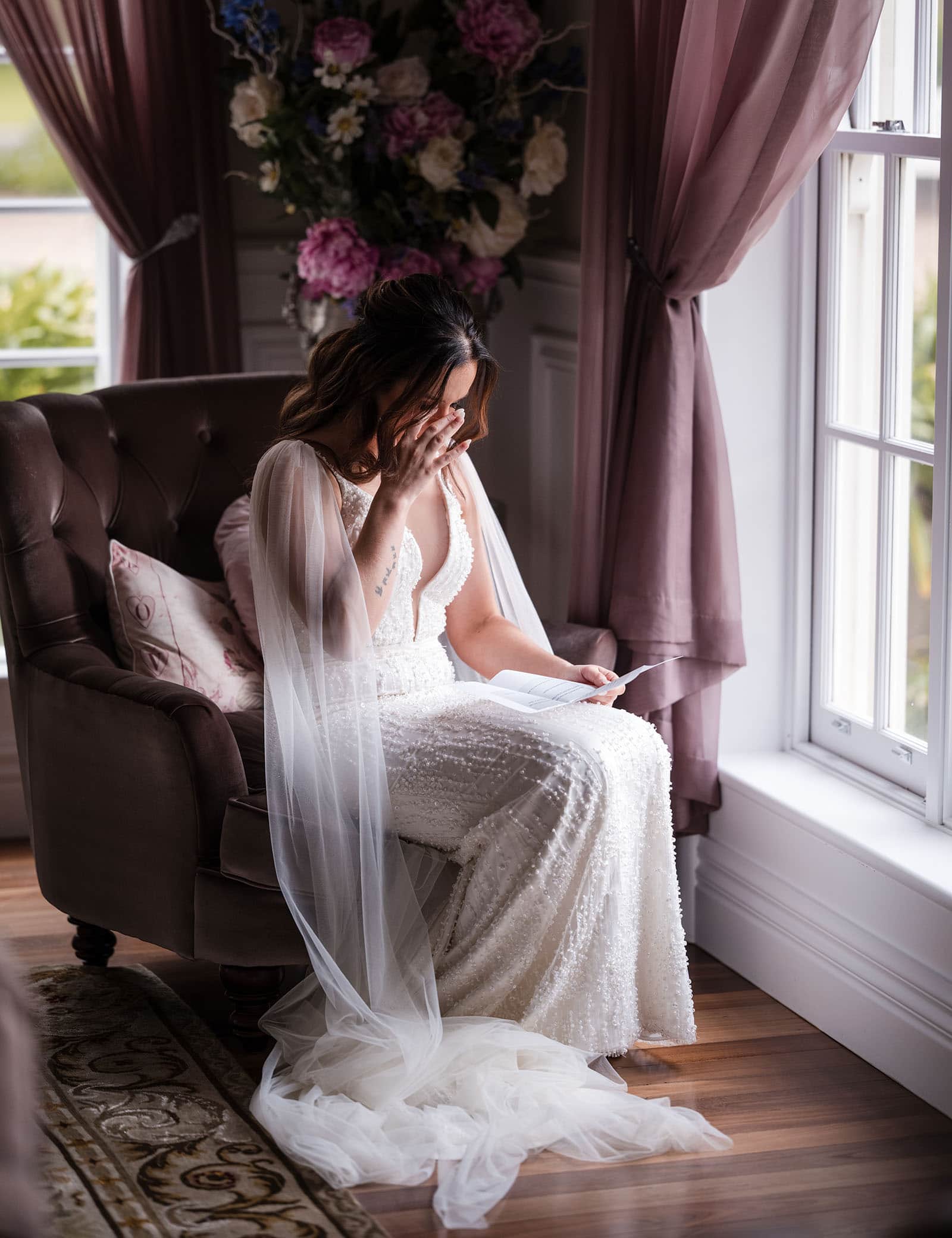 the house on haines wedding - emily & andrew 198 Bride reading letter given by her groom