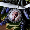 wedding bouquet photo memory charm with rhinestones 2 Circular Bridal Bouquet Charm