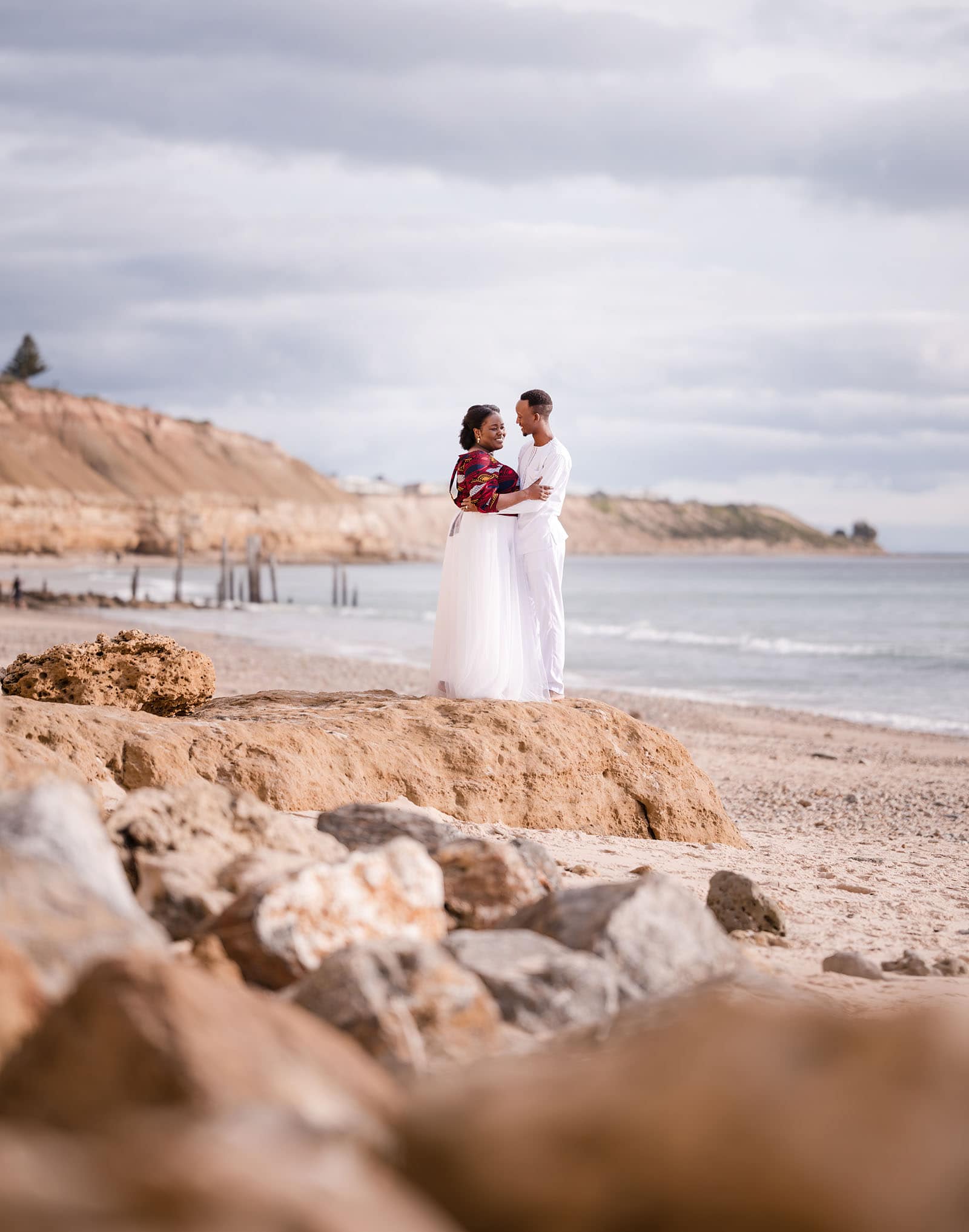 pt willunga renewal of vows - lauryn & calvin 255 Couple standing on the rocks at Pt WIllunga Beach