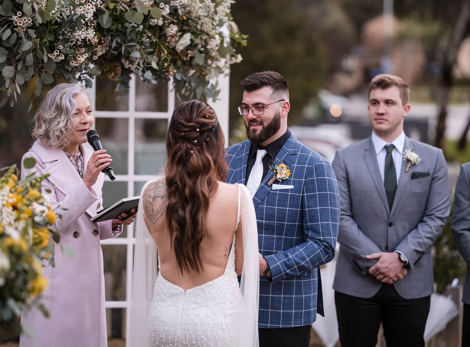 the house on haines wedding - emily & andrew 208 Groom looking at his bride during ceremony