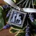 wedding bouquet photo memory charm with rhinestones 8 Silver Square bridal bouquet charm