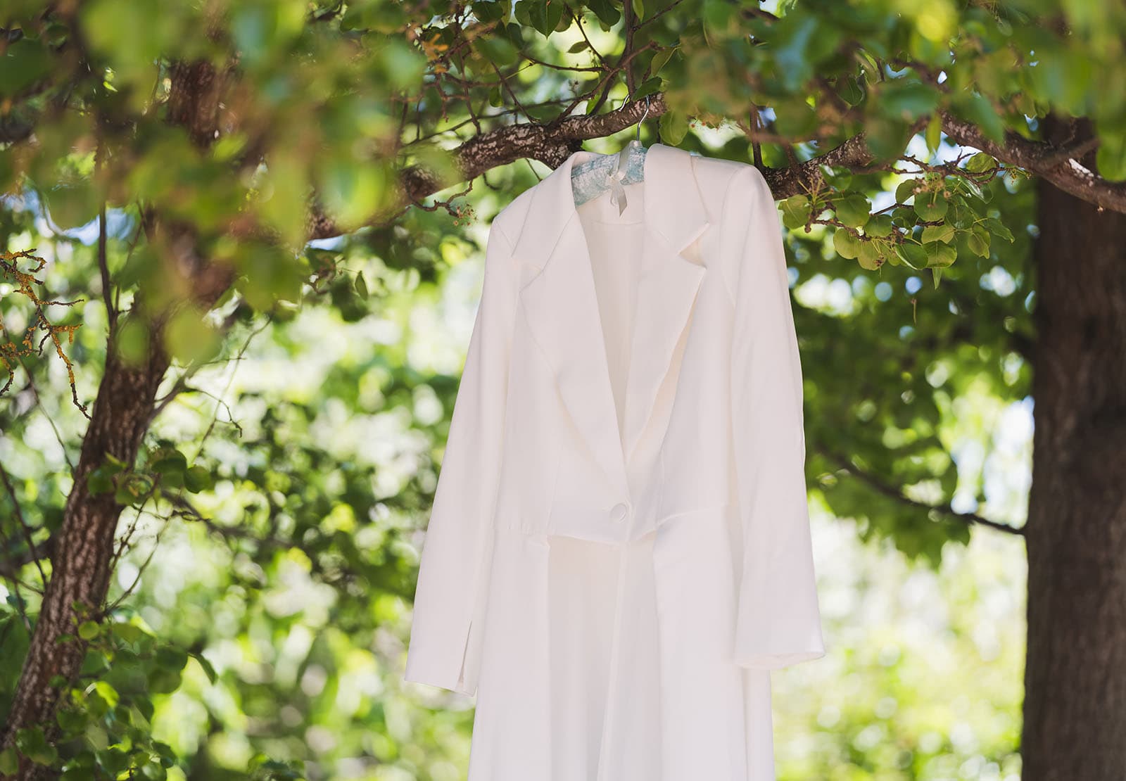 tiny house on the prairie wedding - kat & stacey 79 Bridal cape hanging in tree