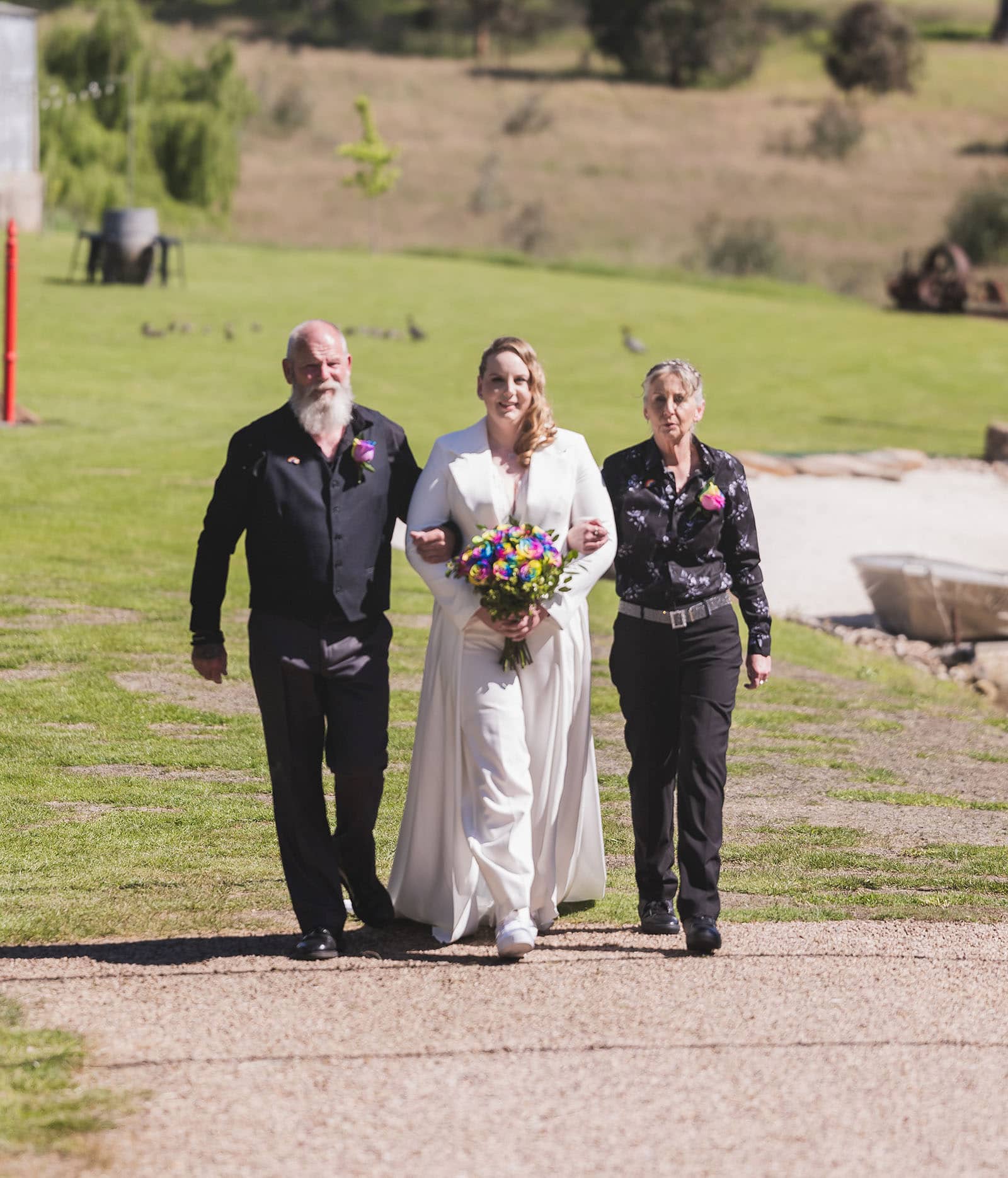tiny house on the prairie wedding - kat & stacey 84 Bride approaching ceremony