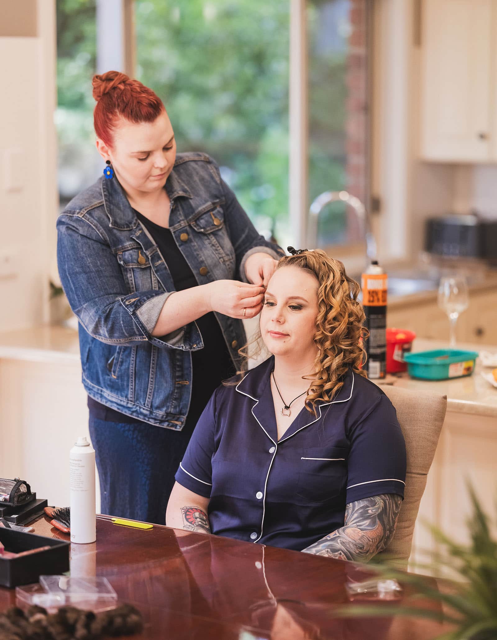 tiny house on the prairie wedding - kat & stacey 76 Bride having hair done