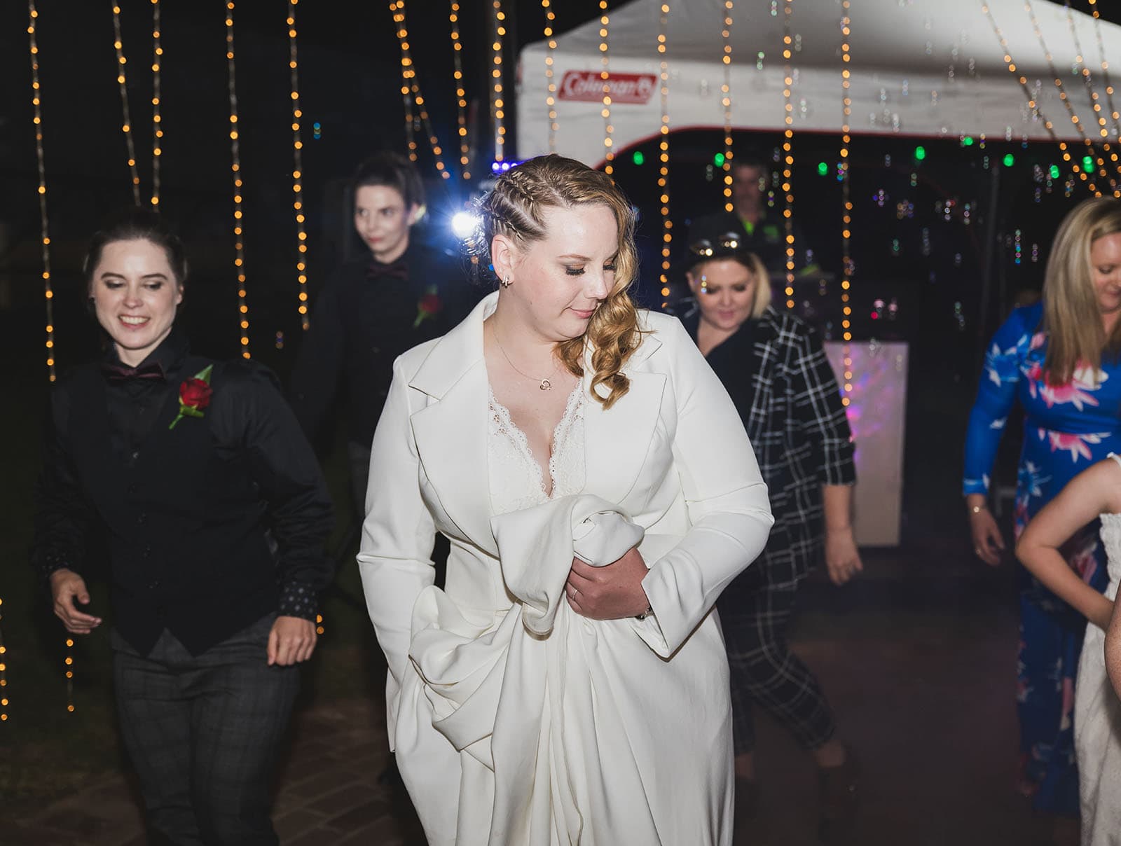 tiny house on the prairie wedding - kat & stacey 122 Bride on dancefloor