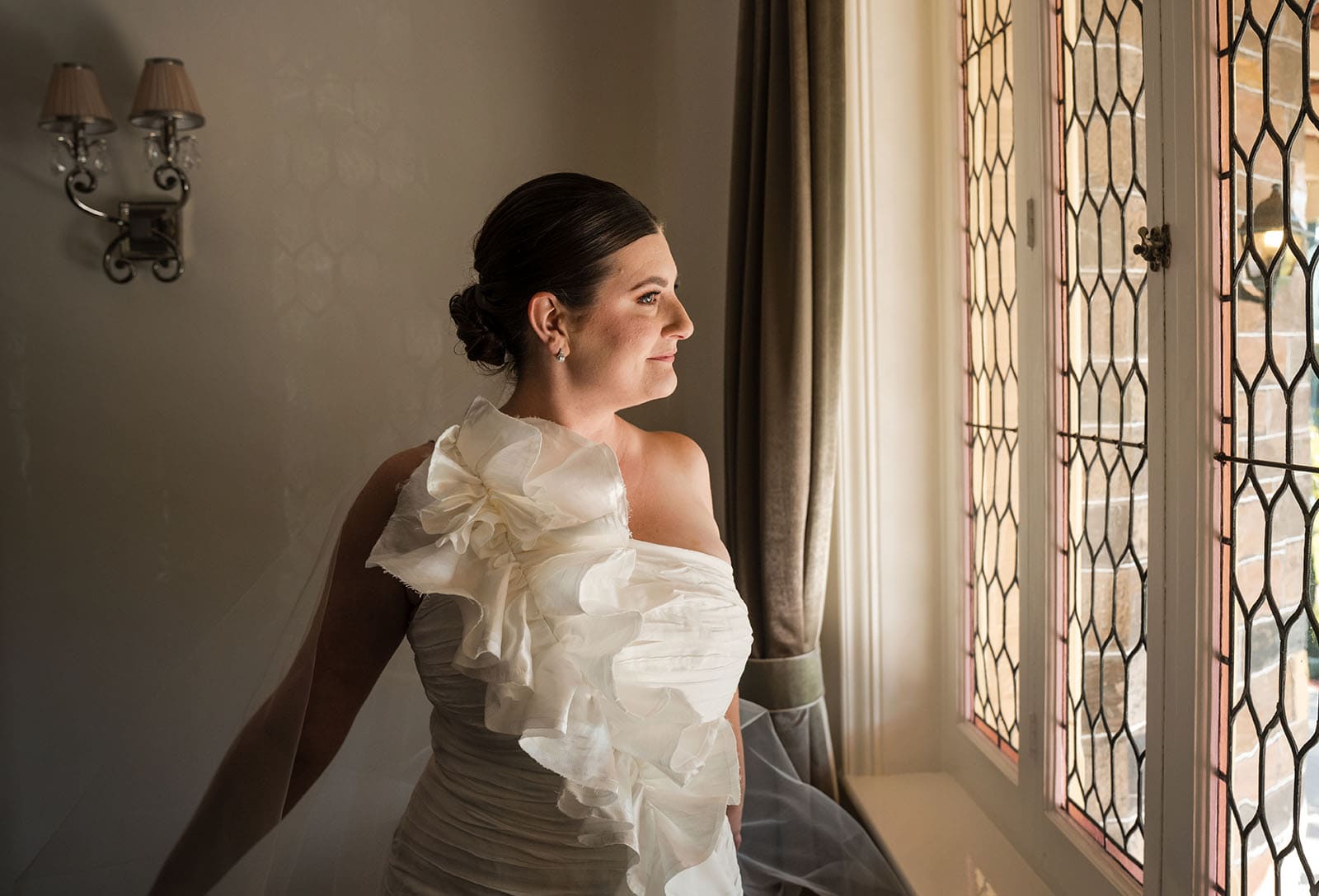 glenelg's partridge house wedding - emma & steven 137 Bride staring out window