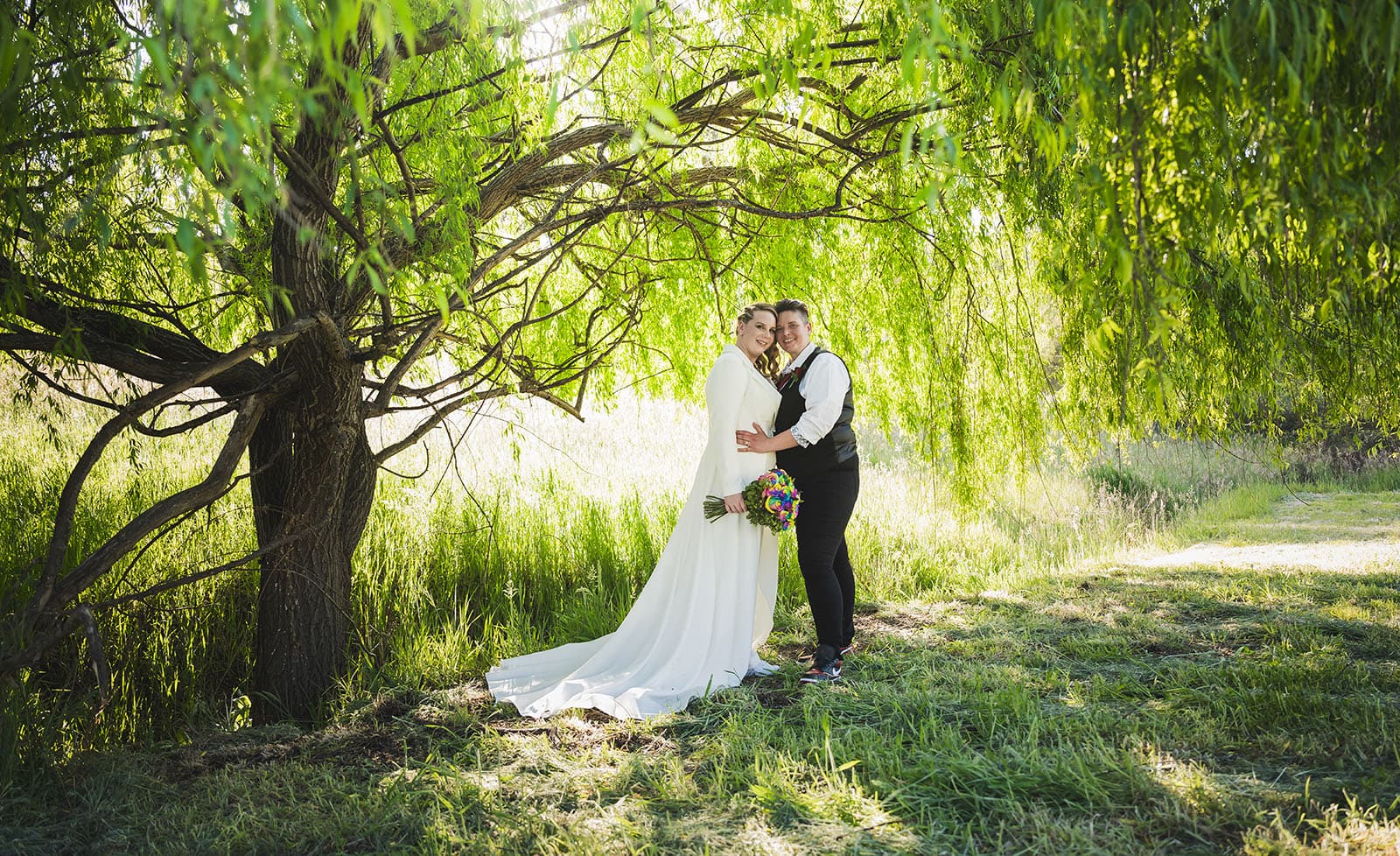 tiny house on the prairie wedding - kat & stacey 102 Brides under willow tree
