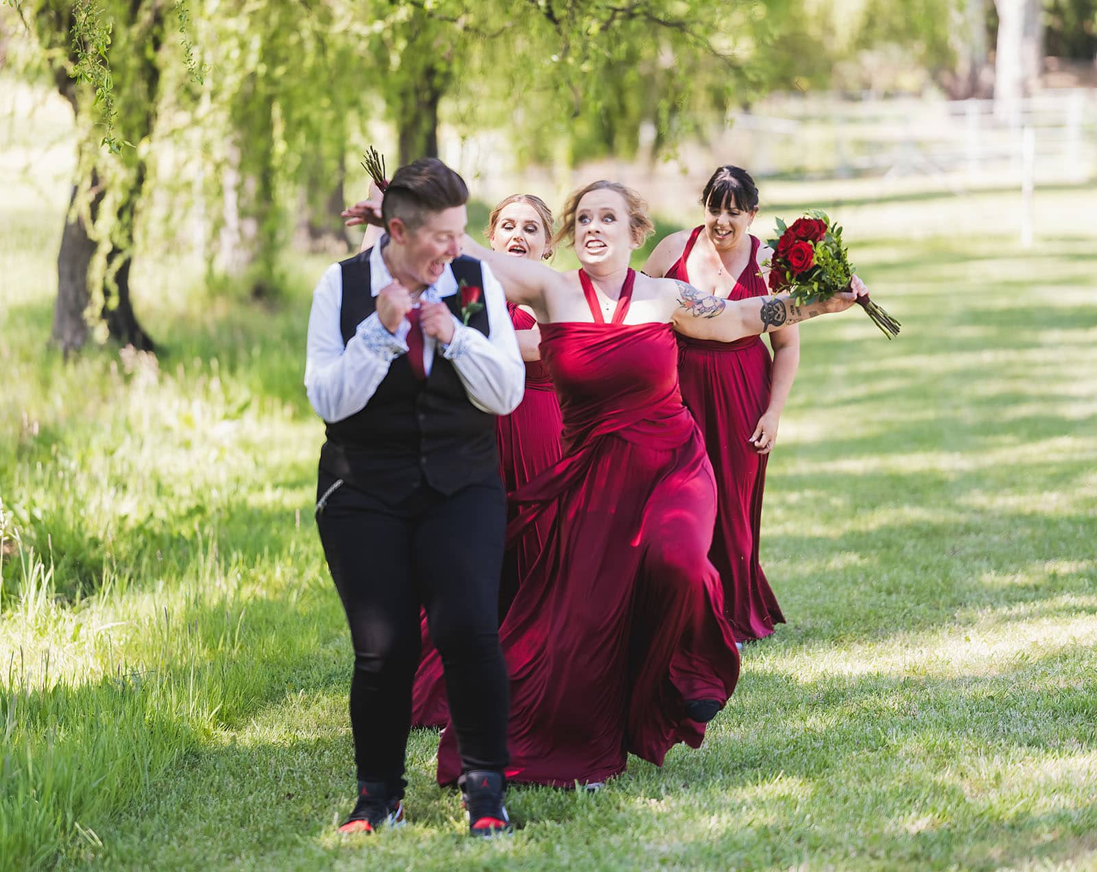 tiny house on the prairie wedding - kat & stacey 65 Bridesmaids attacking bride