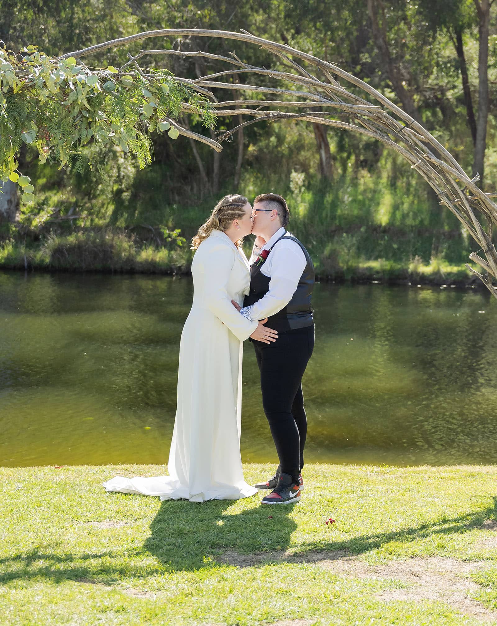 tiny house on the prairie wedding - kat & stacey 91 Tiny House on the Prairie wedding first kiss