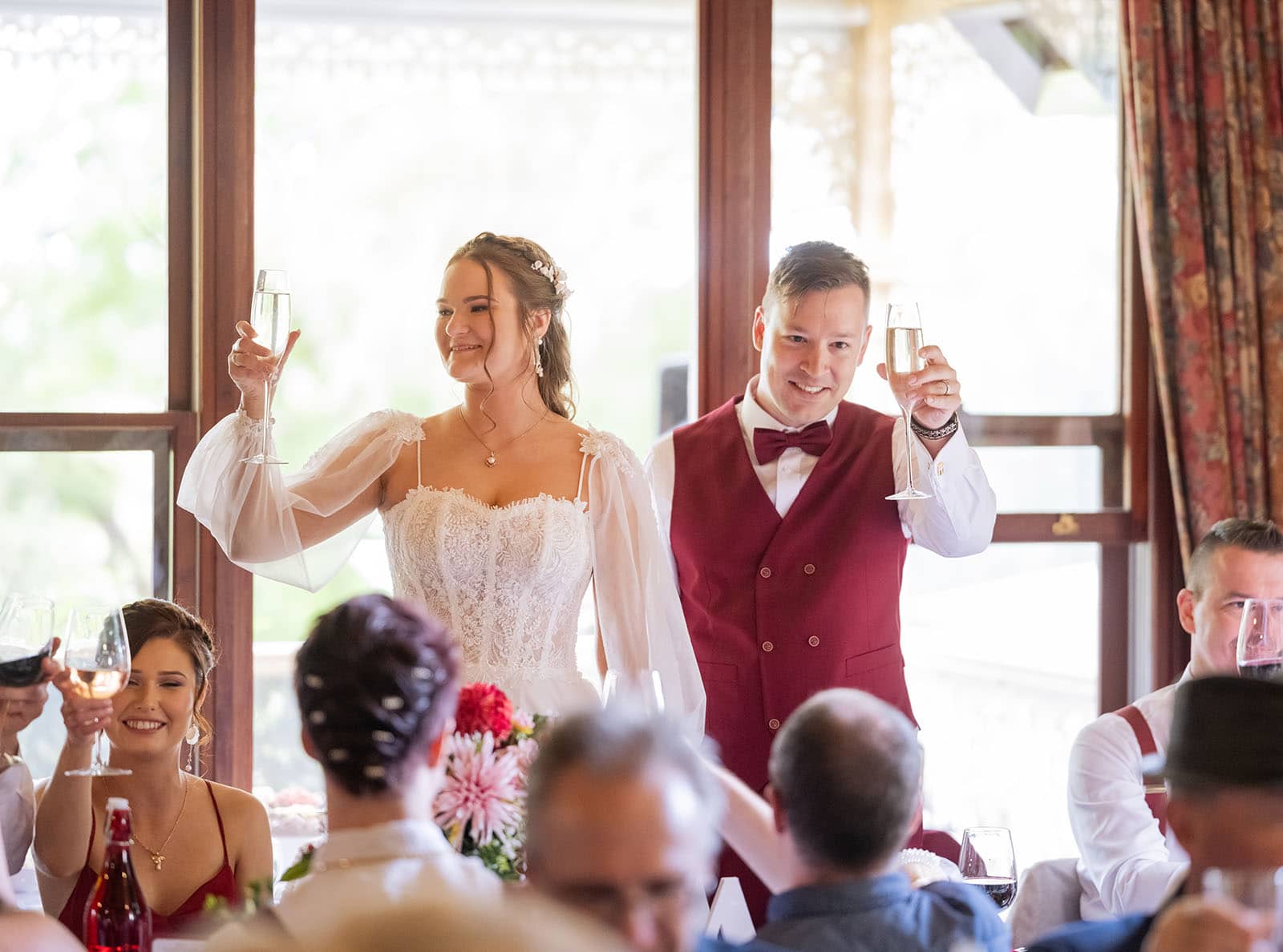 templewood house wedding - michelle & andrew 46 Bridal couple cheers