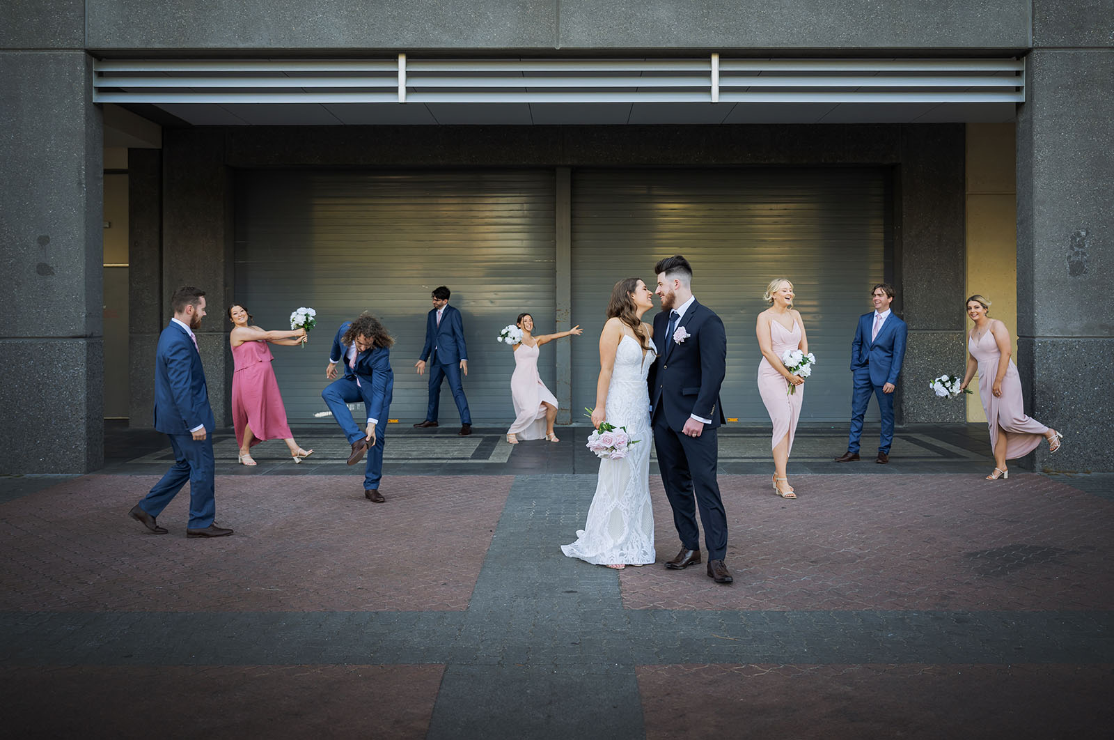 stamford grand wedding - jess & tim 83 Bridal couple with bridal party
