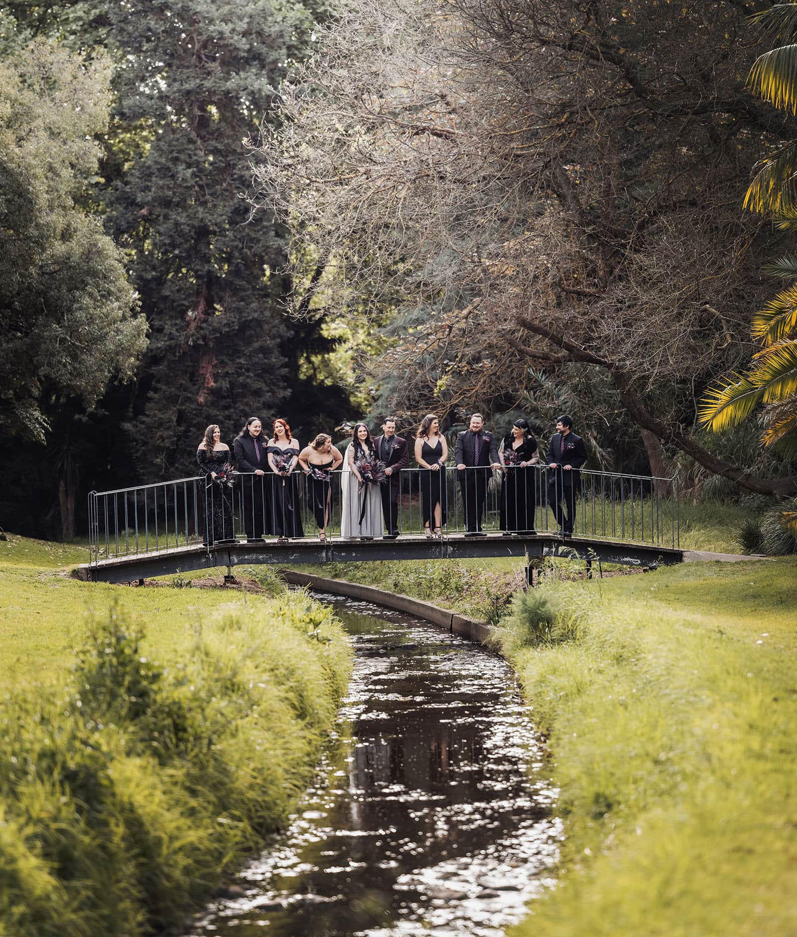 palm house gardens wedding - ayla & drew 157 Bridal Party on bridge