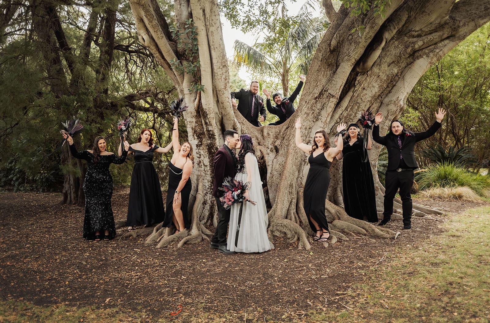 palm house gardens wedding - ayla & drew 176 Bridal party shot in front of tree
