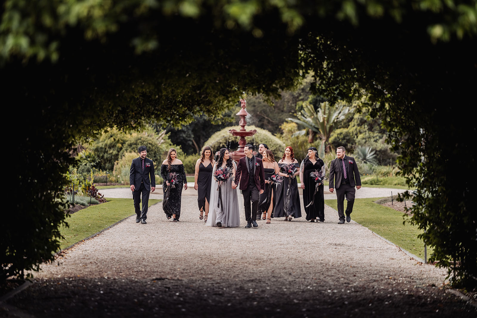 palm house gardens wedding - ayla & drew 170 Bridal party walking through the Botanic Gardens