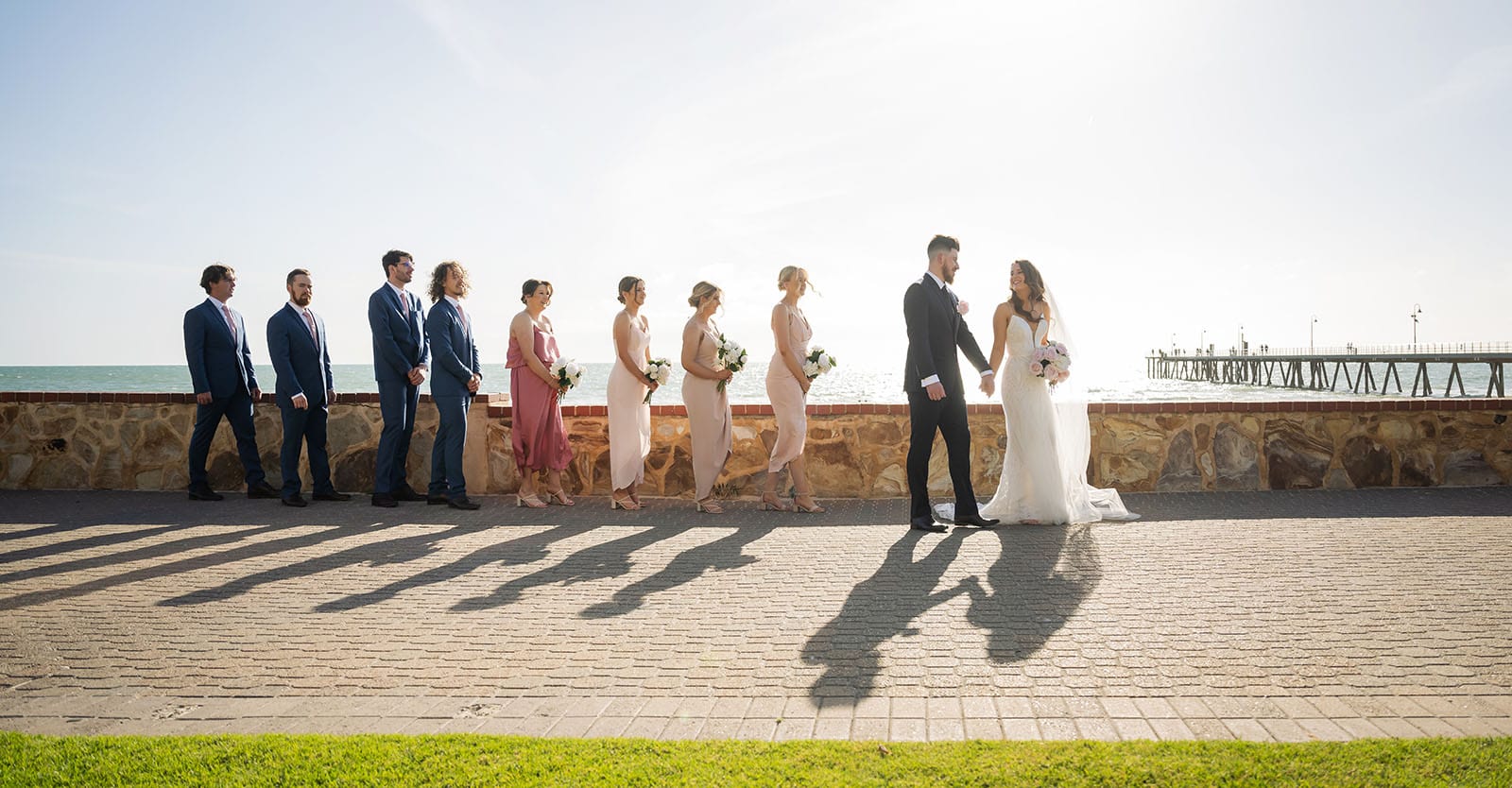 stamford grand wedding - jess & tim 74 Bride and groom leading bridal party